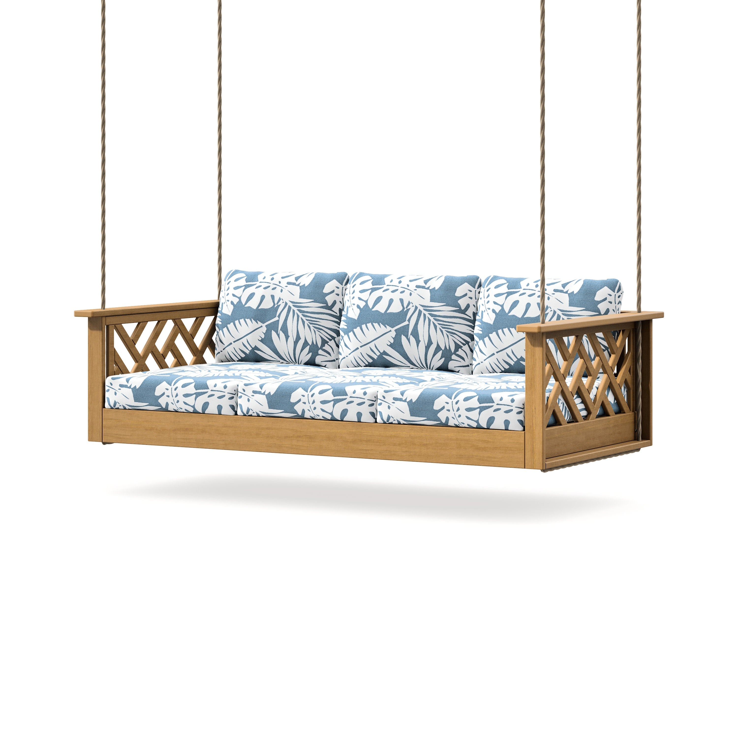 Chippendale Daybed Swing in Natural / Leaf Sky Blue