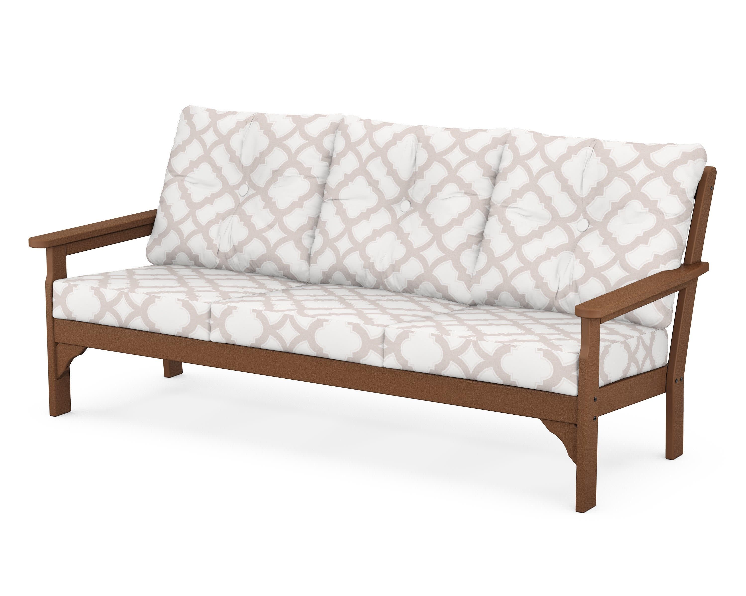 Vineyard Deep Seating Sofa in Teak / Trellis Dune Burlap