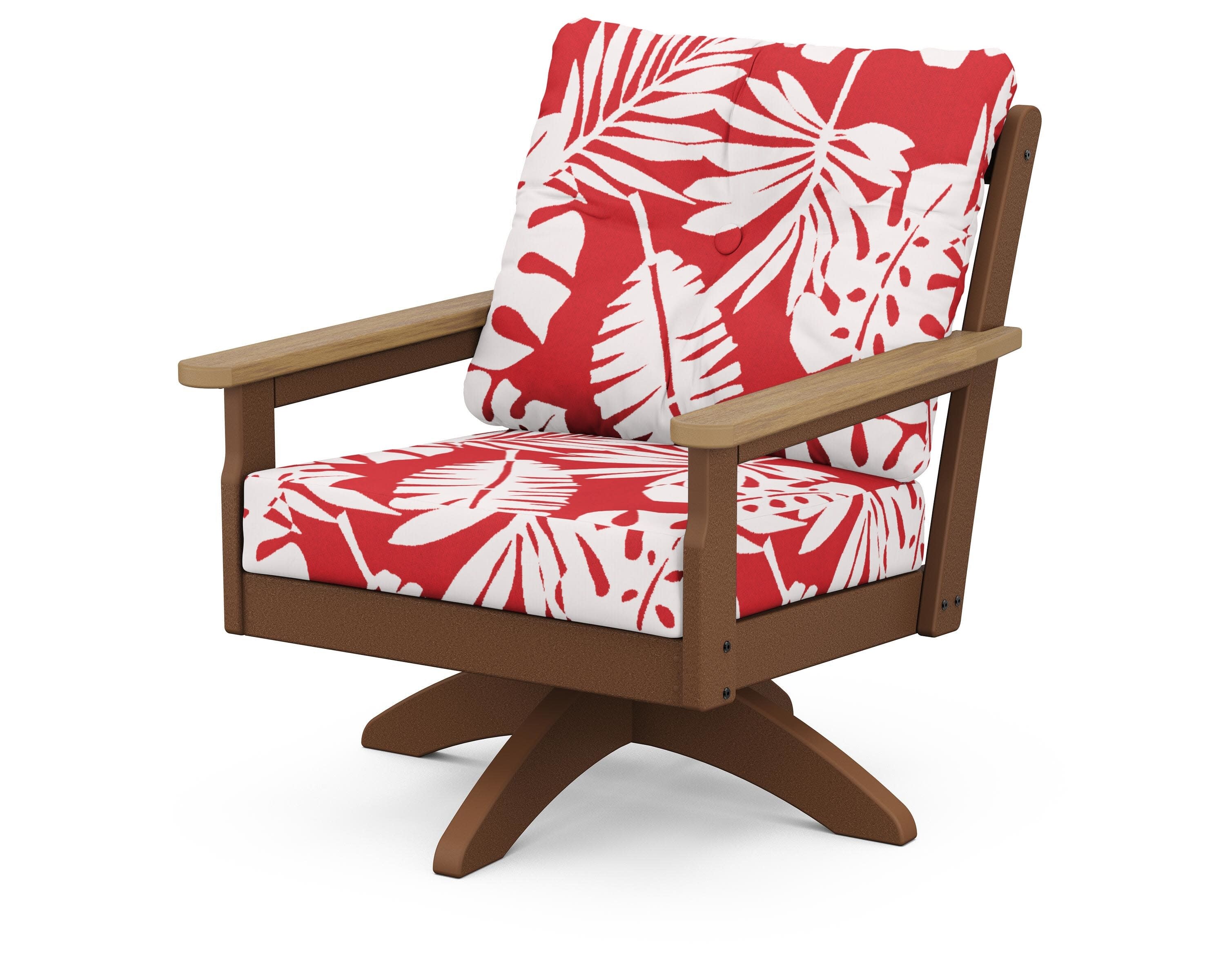 Vineyard Deep Seating Swivel Chair in Teak / Natural / Leaf Crimson
