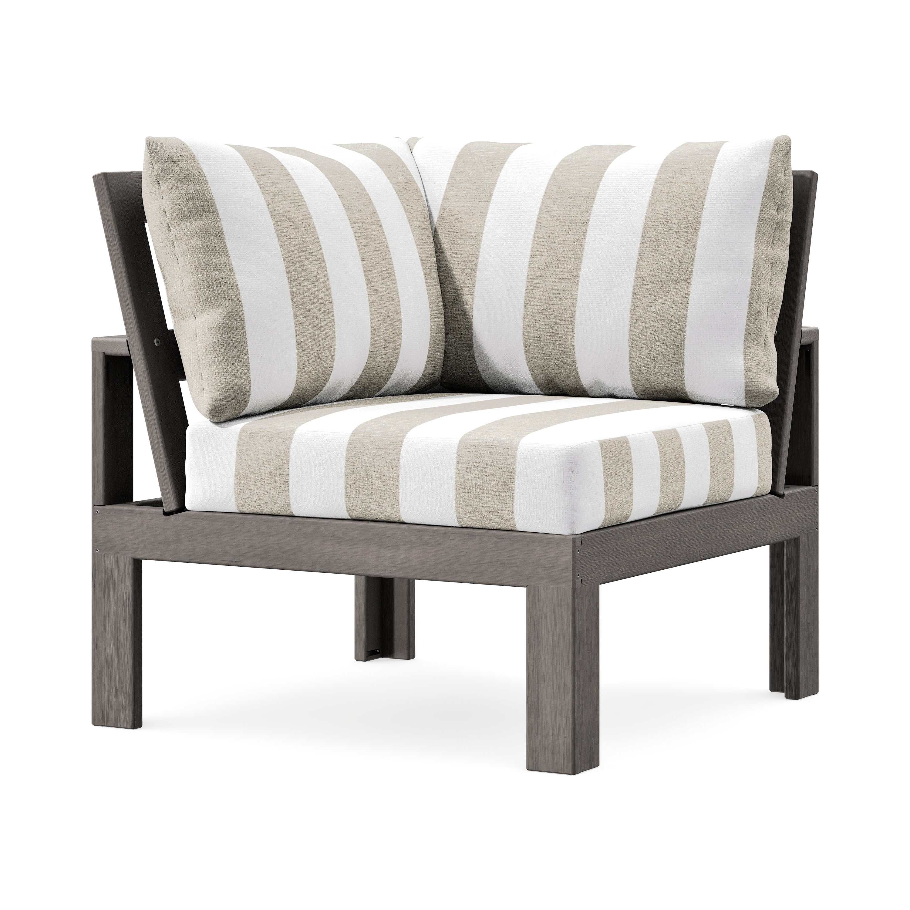 Modular Corner Chair in Driftwood / Cabana Stripe Dune Burlap