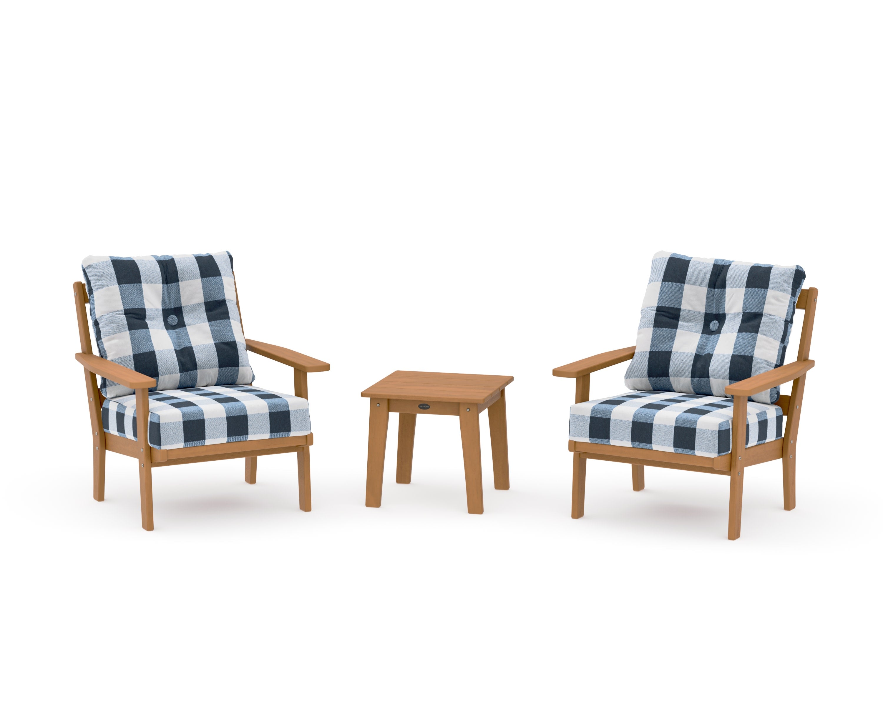 Oxford 3-Piece Deep Seating Set in Natural / Buffalo Plaid Marine Indigo