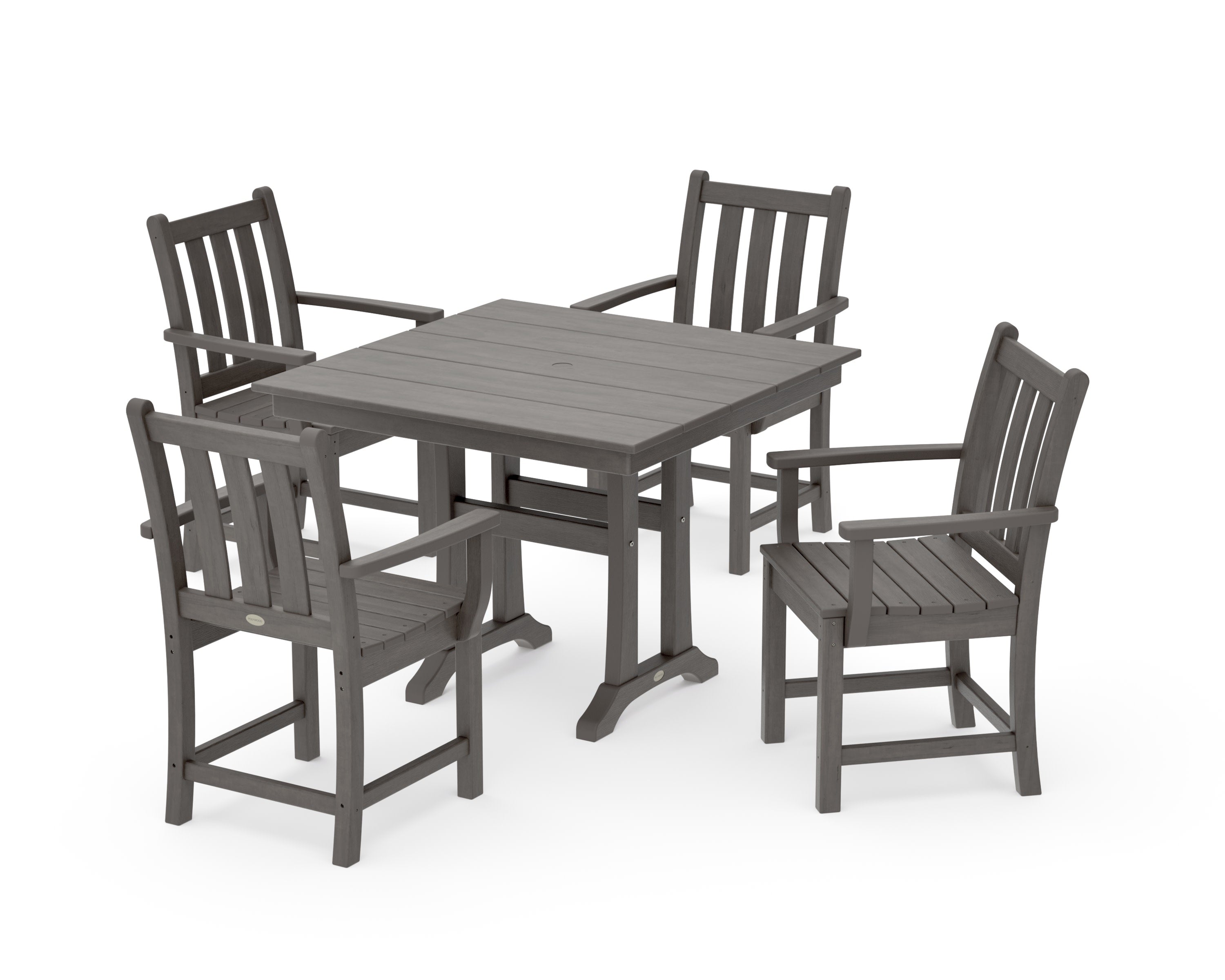 Traditional Garden 5-Piece Farmhouse Dining Set With Trestle Legs in Driftwood