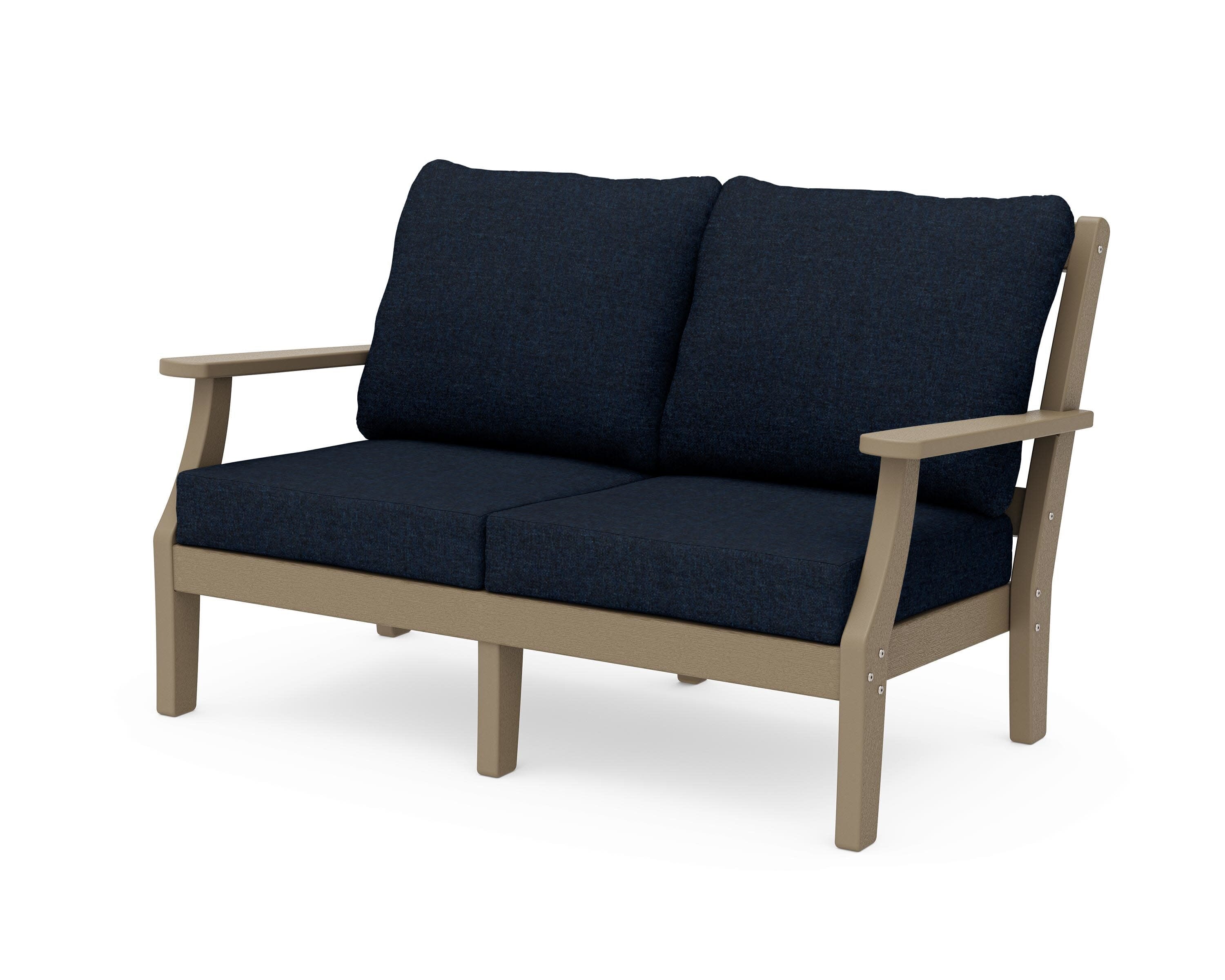 Chinoiserie Deep Seating Loveseat in Vintage Sahara / Marine Indigo