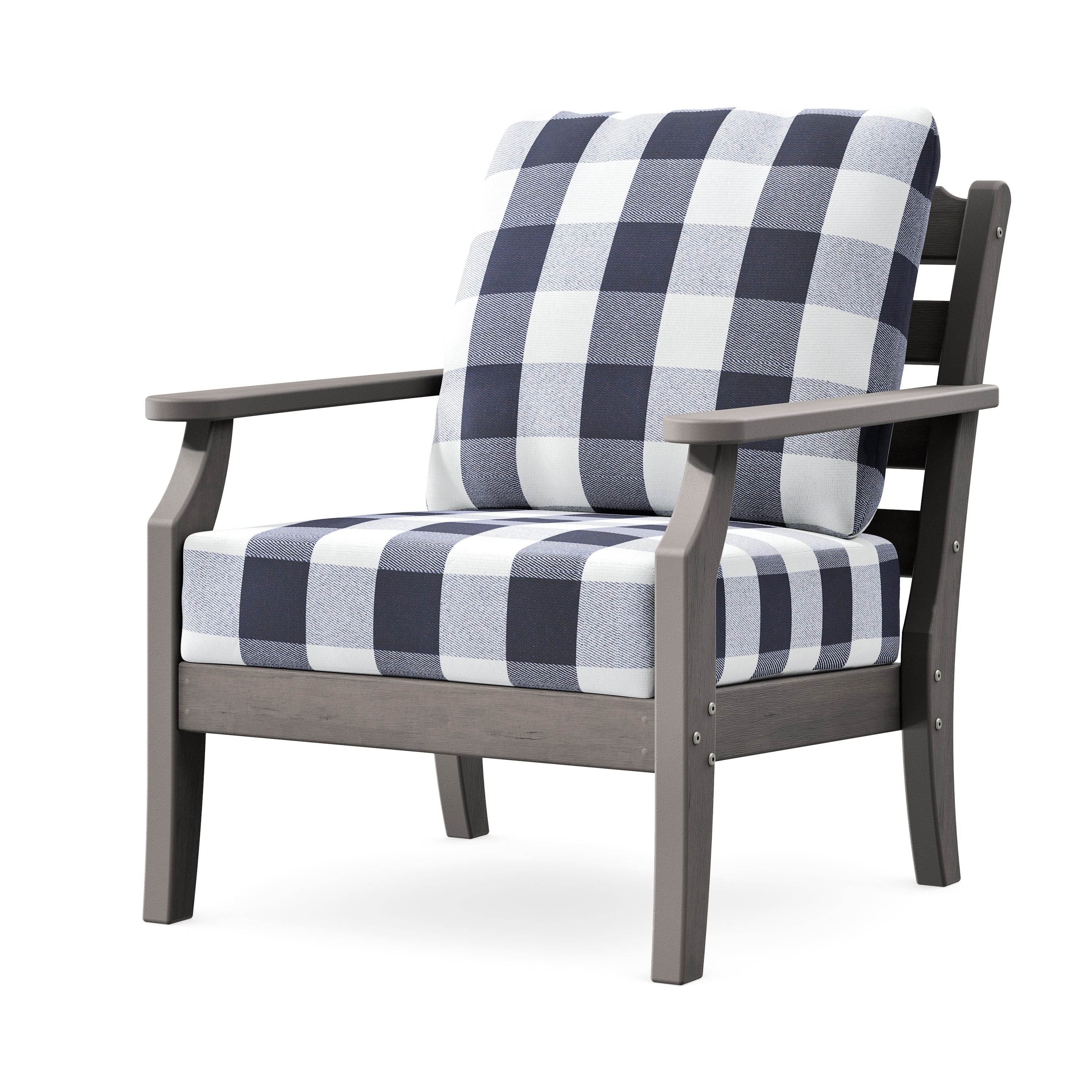 Savannah Deep Seating Chair in Driftwood / Buffalo Plaid Navy