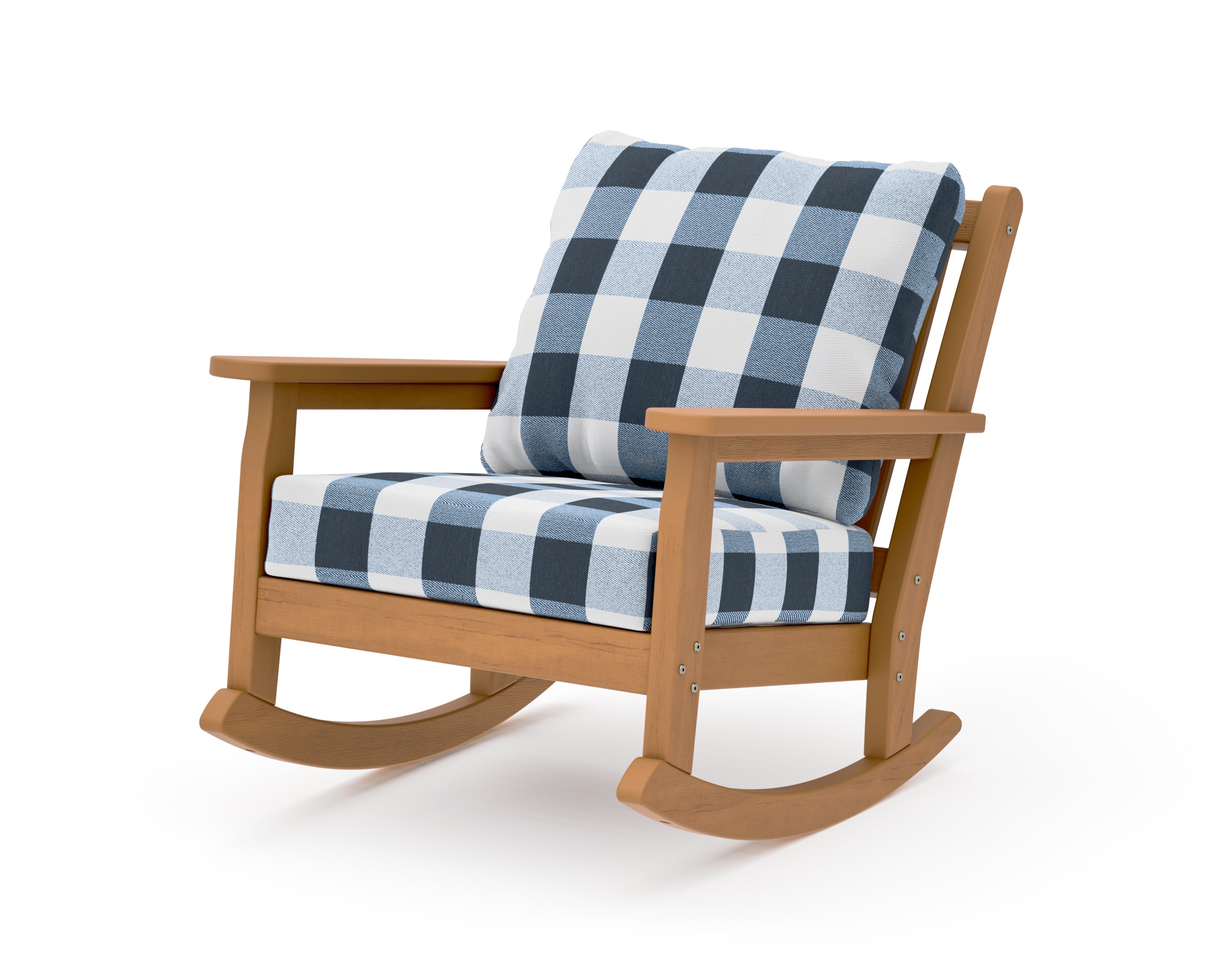 Chippendale Deep Seating Rocking Chair in Natural / Buffalo Plaid Marine Indigo