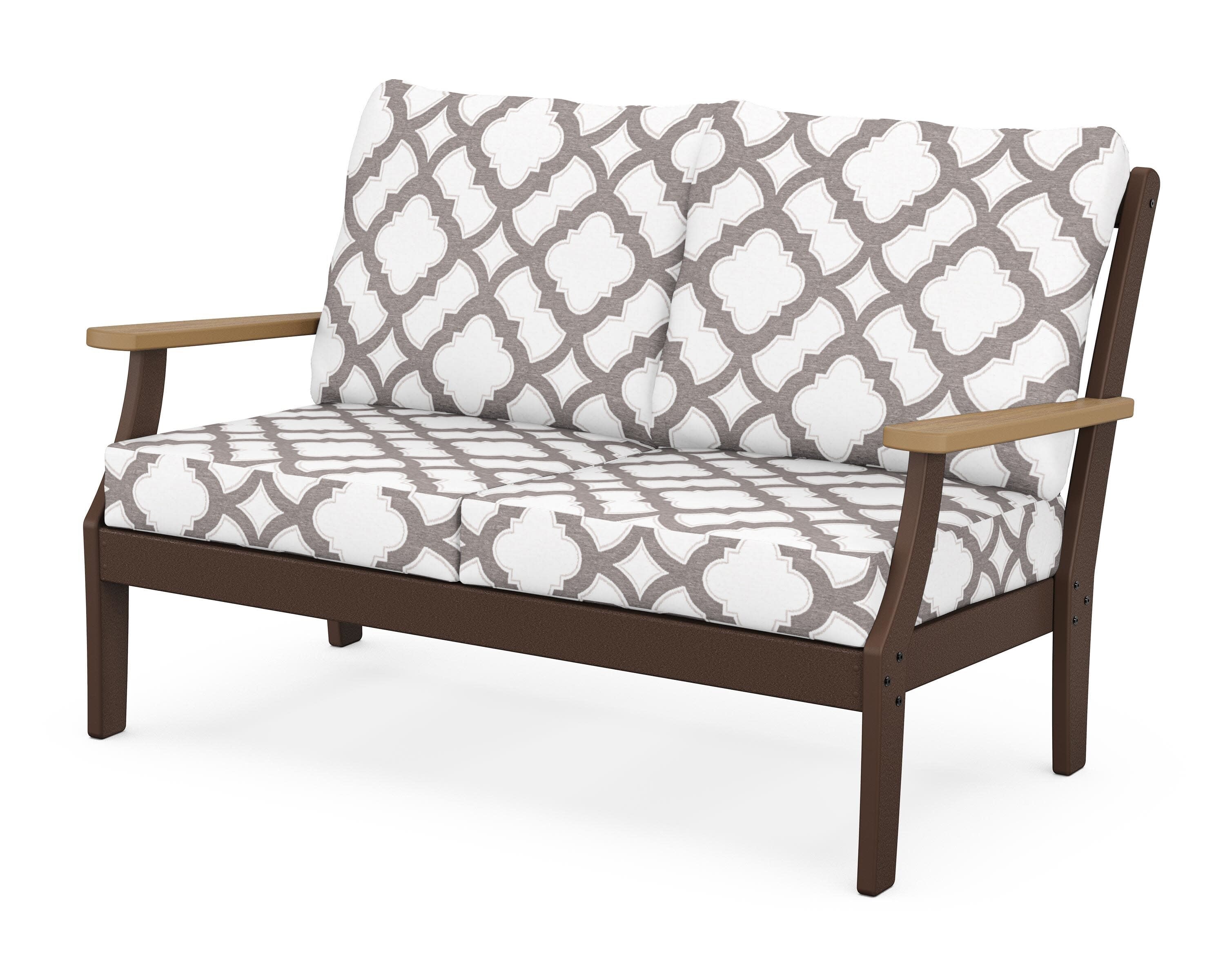 Braxton Deep Seating Loveseat in Mahogany / Natural / Trellis Grey Mist