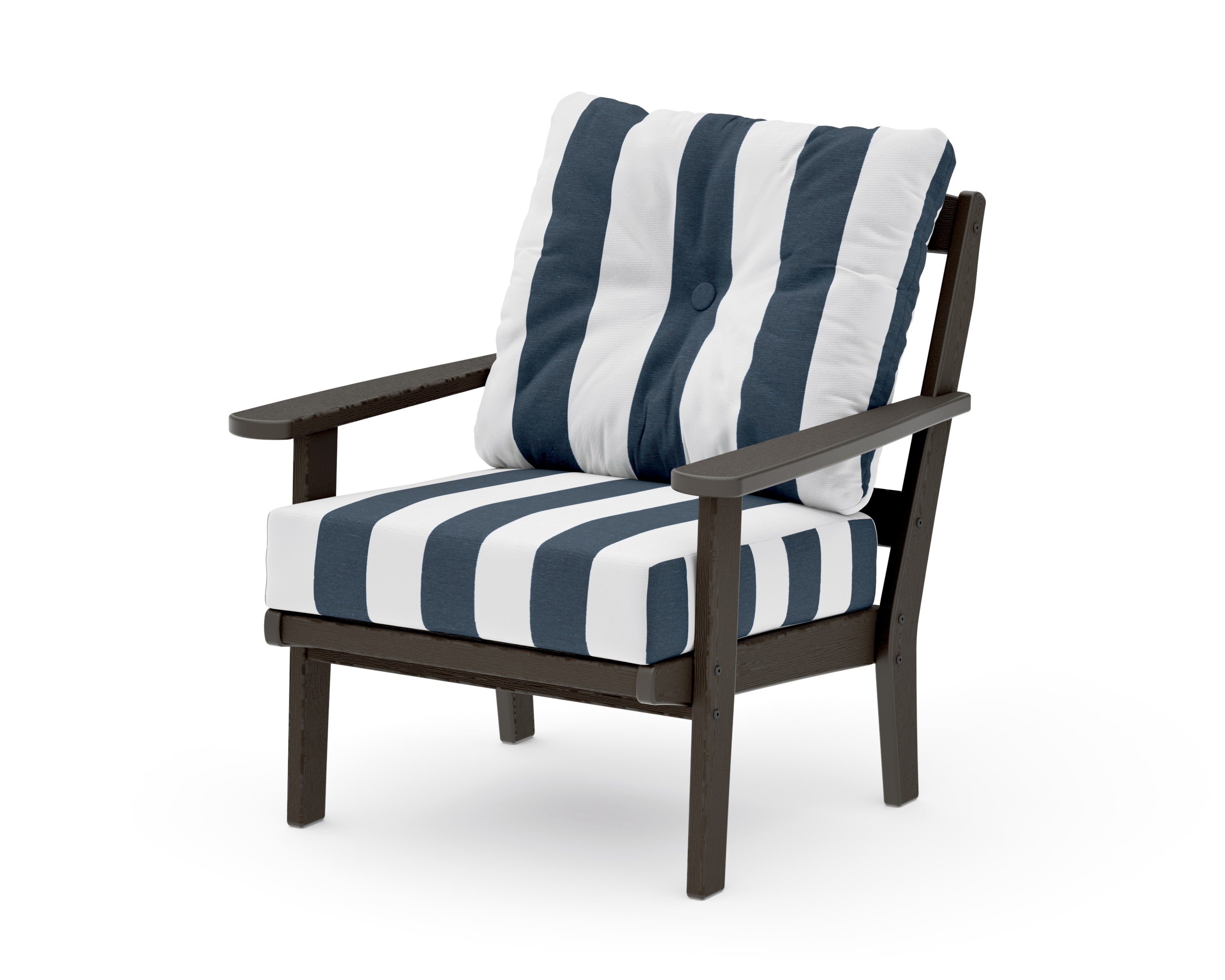 Mission Deep Seating Chair in Vintage Coffee / Cabana Stripe Marine Indigo