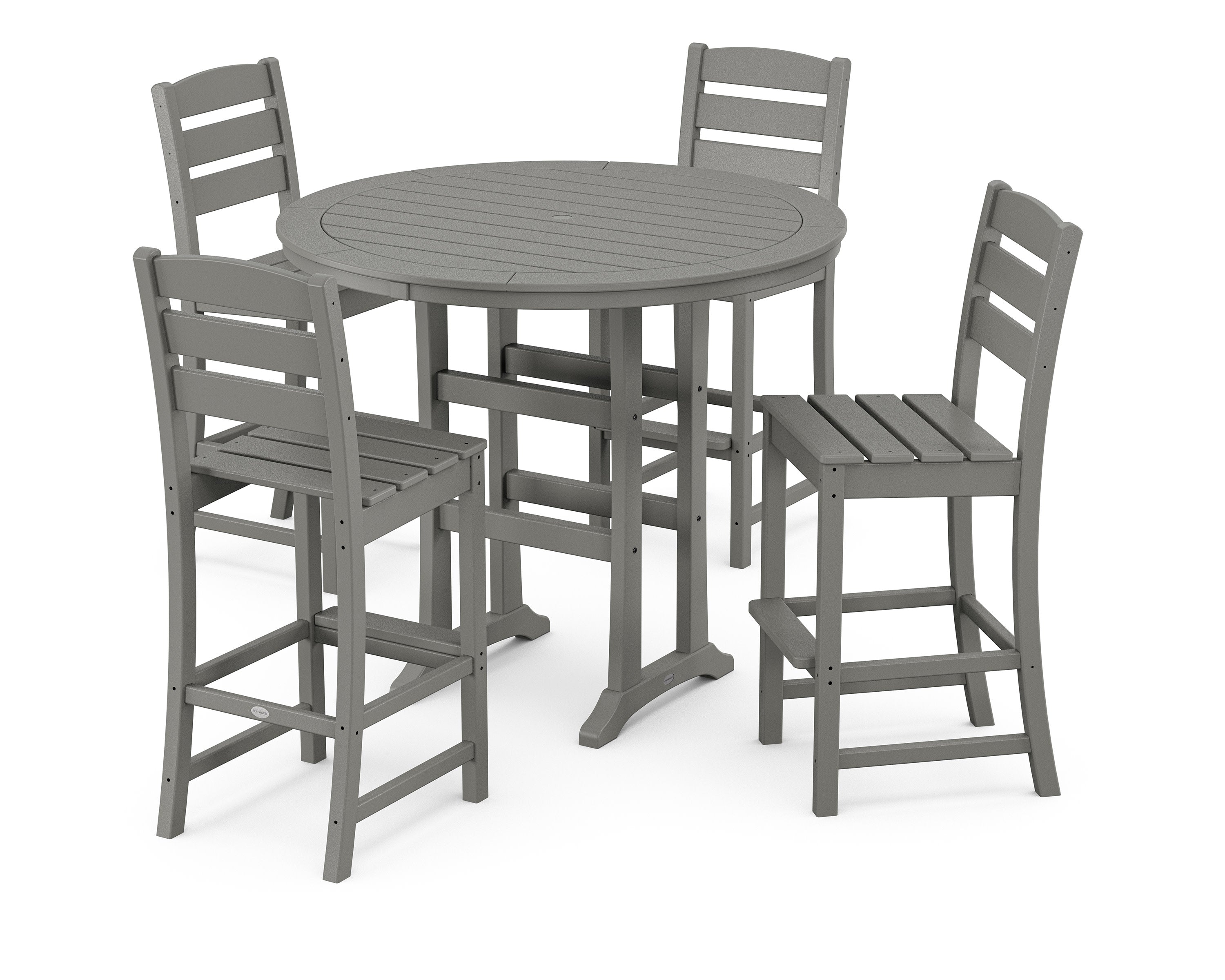 Lakeside 5-Piece Round Farmhouse Side Chair Bar Set in Slate Grey