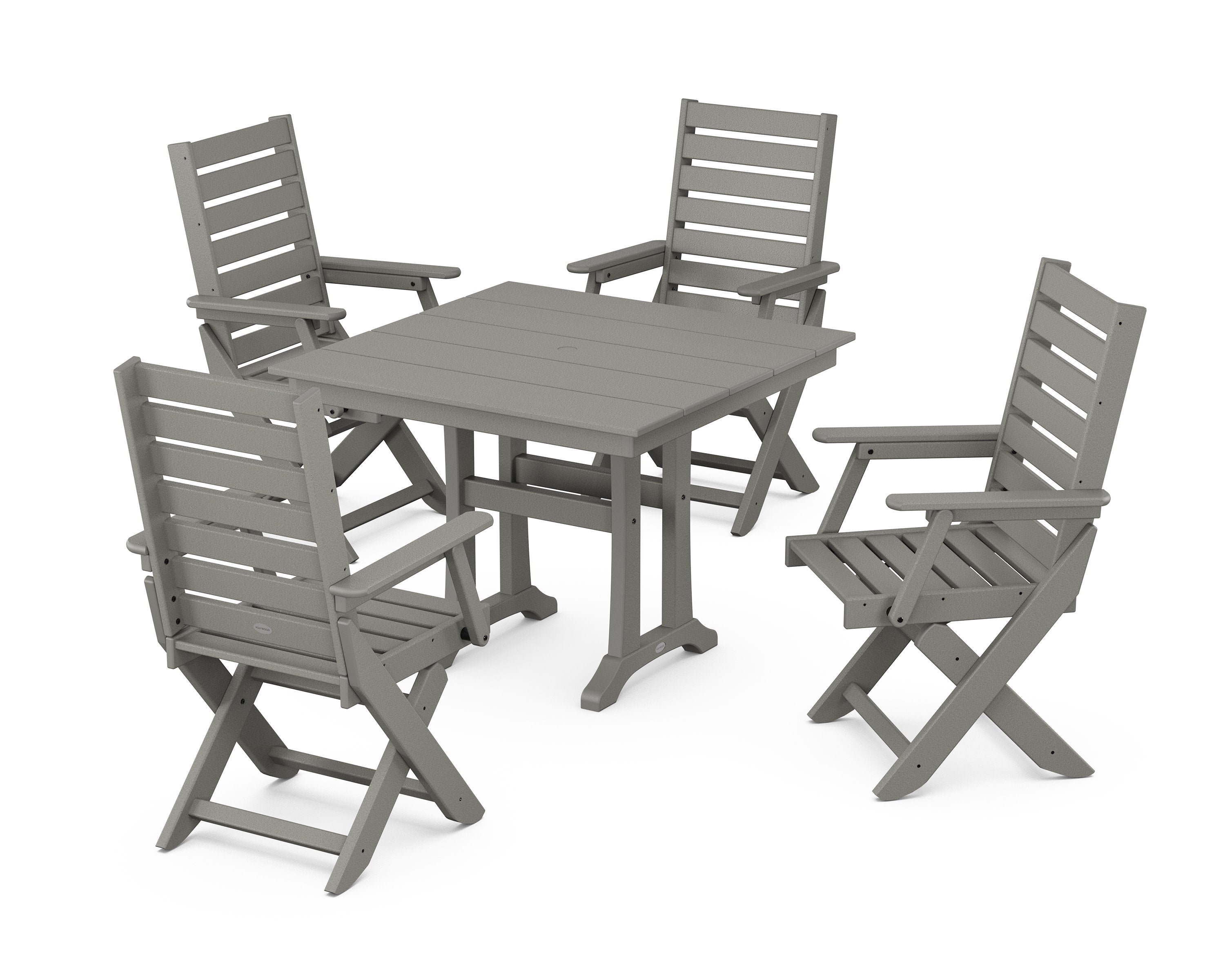 Captain Folding Chair 5-Piece Farmhouse Dining Set With Trestle Legs in Slate Grey