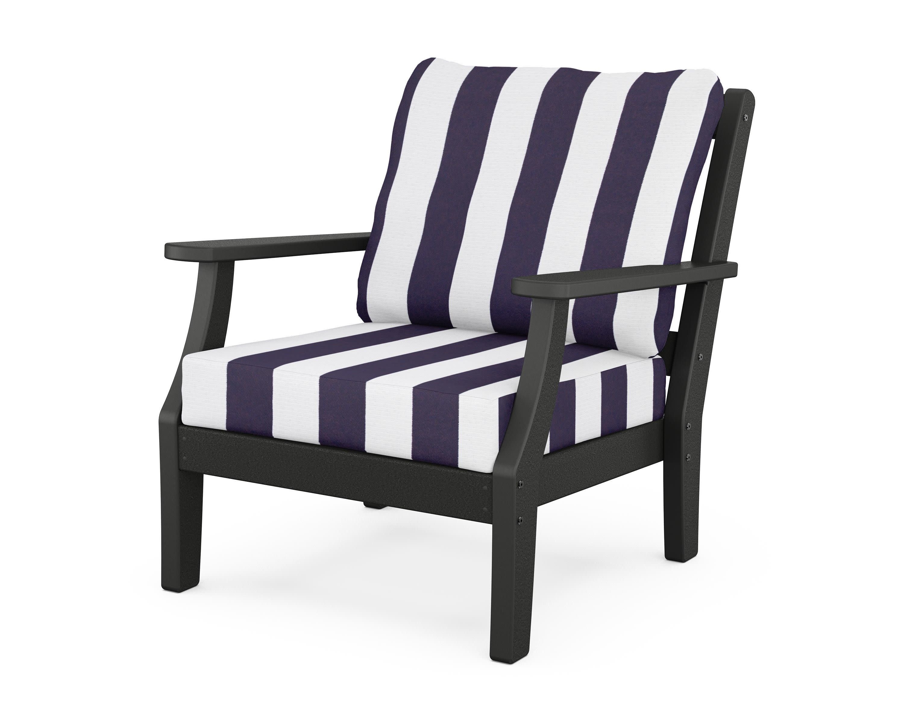 Chinoiserie Deep Seating Chair in Black / Cabana Stripe Navy