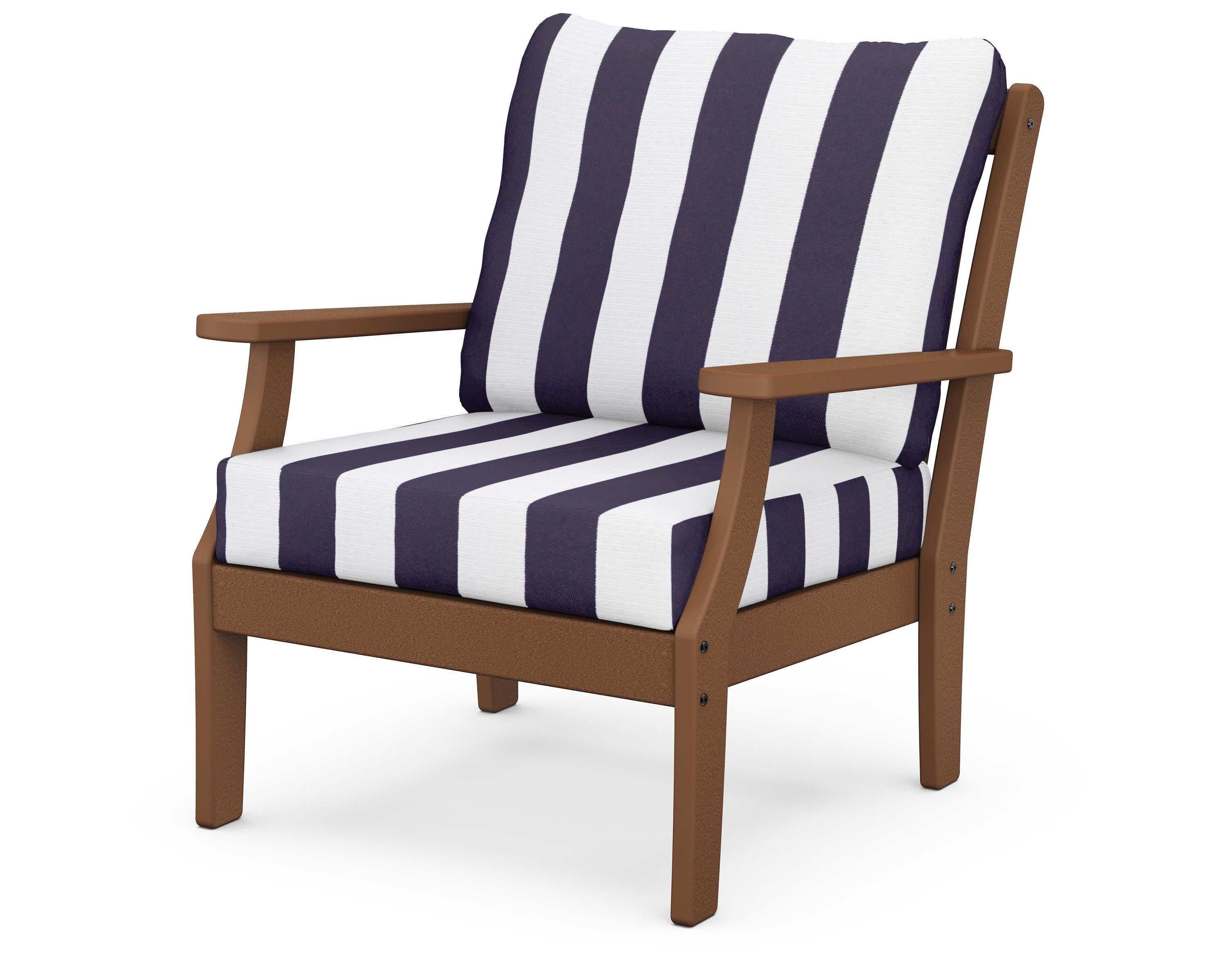 Braxton Deep Seating Chair in Teak / Cabana Stripe Navy