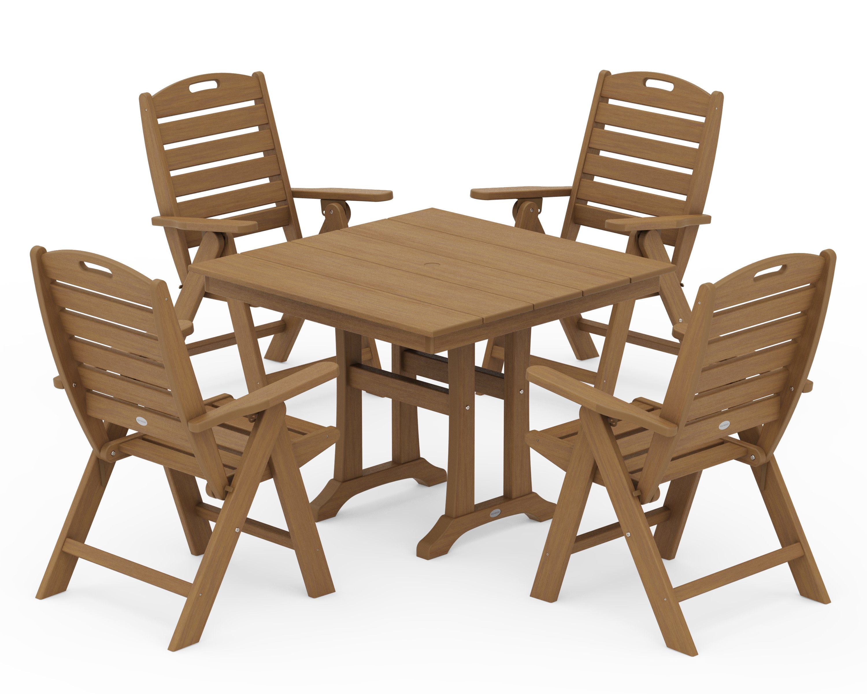 Nautical Folding Highback Chair 5-Piece Farmhouse Trestle Dining Set in Natural