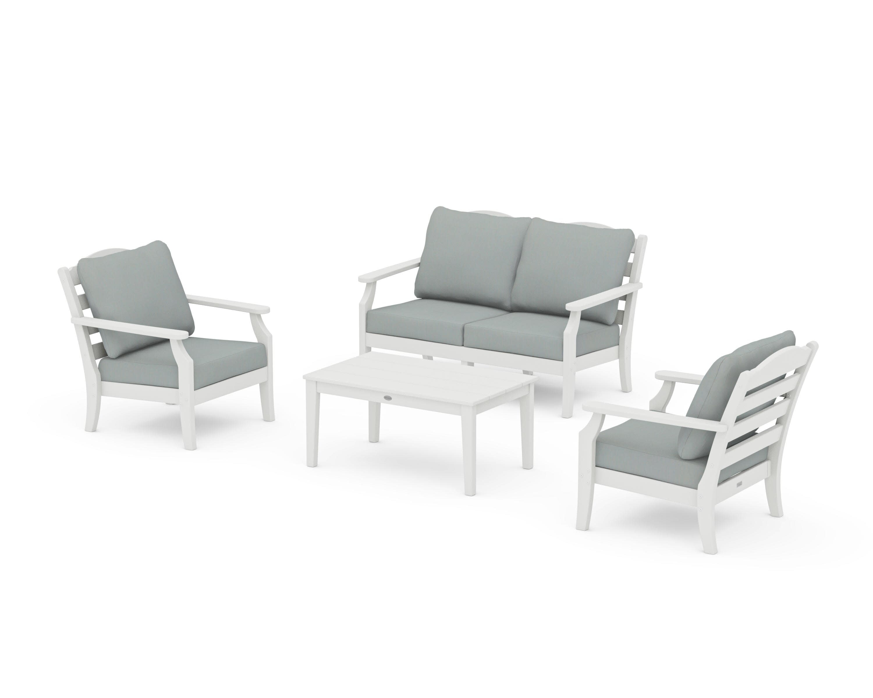 Savannah 4-Piece Deep Seating Set with Loveseat in Vintage White / Spa