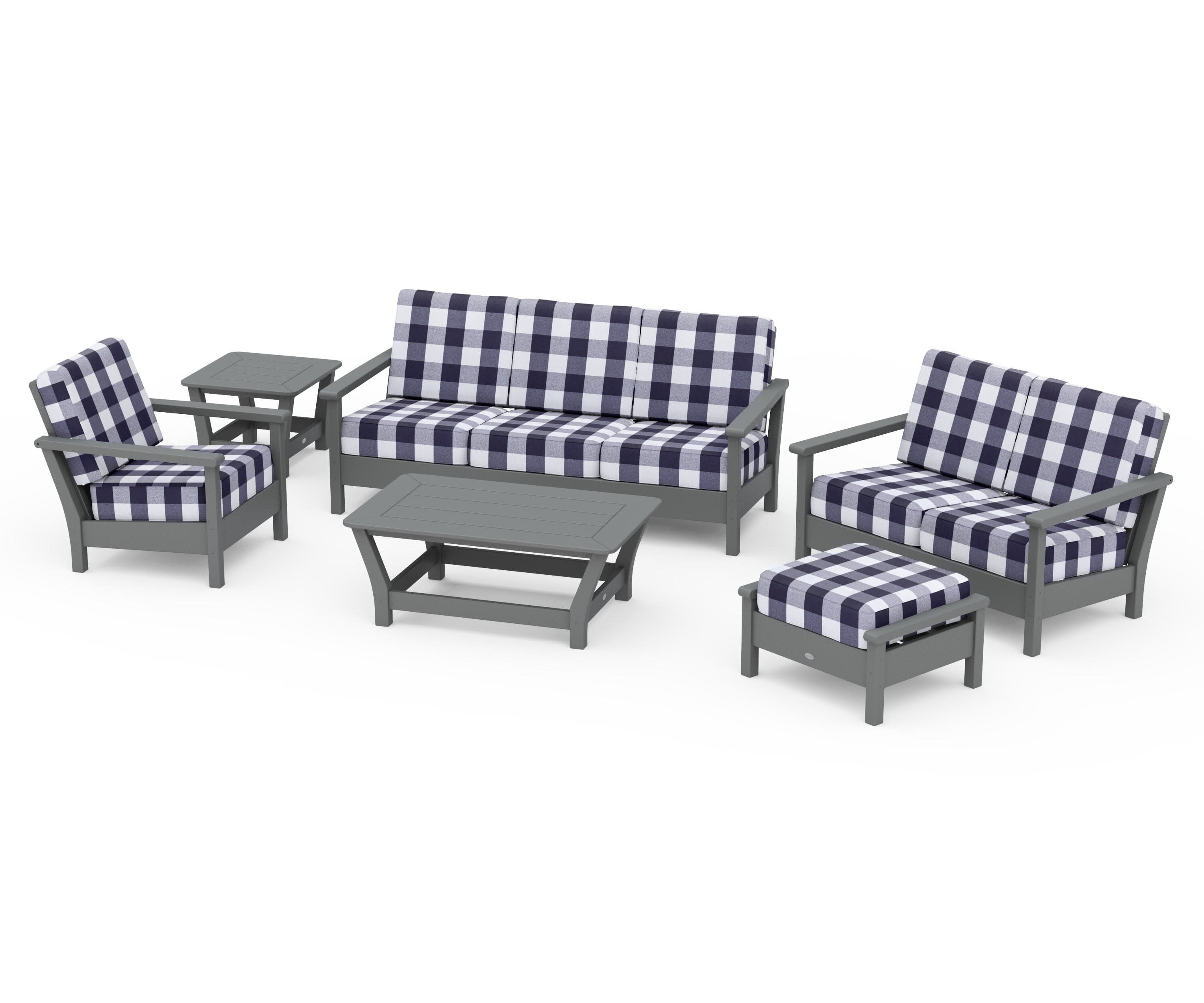 Harbour 6-Piece Outdoor Living Set in Slate Grey / Buffalo Plaid Navy