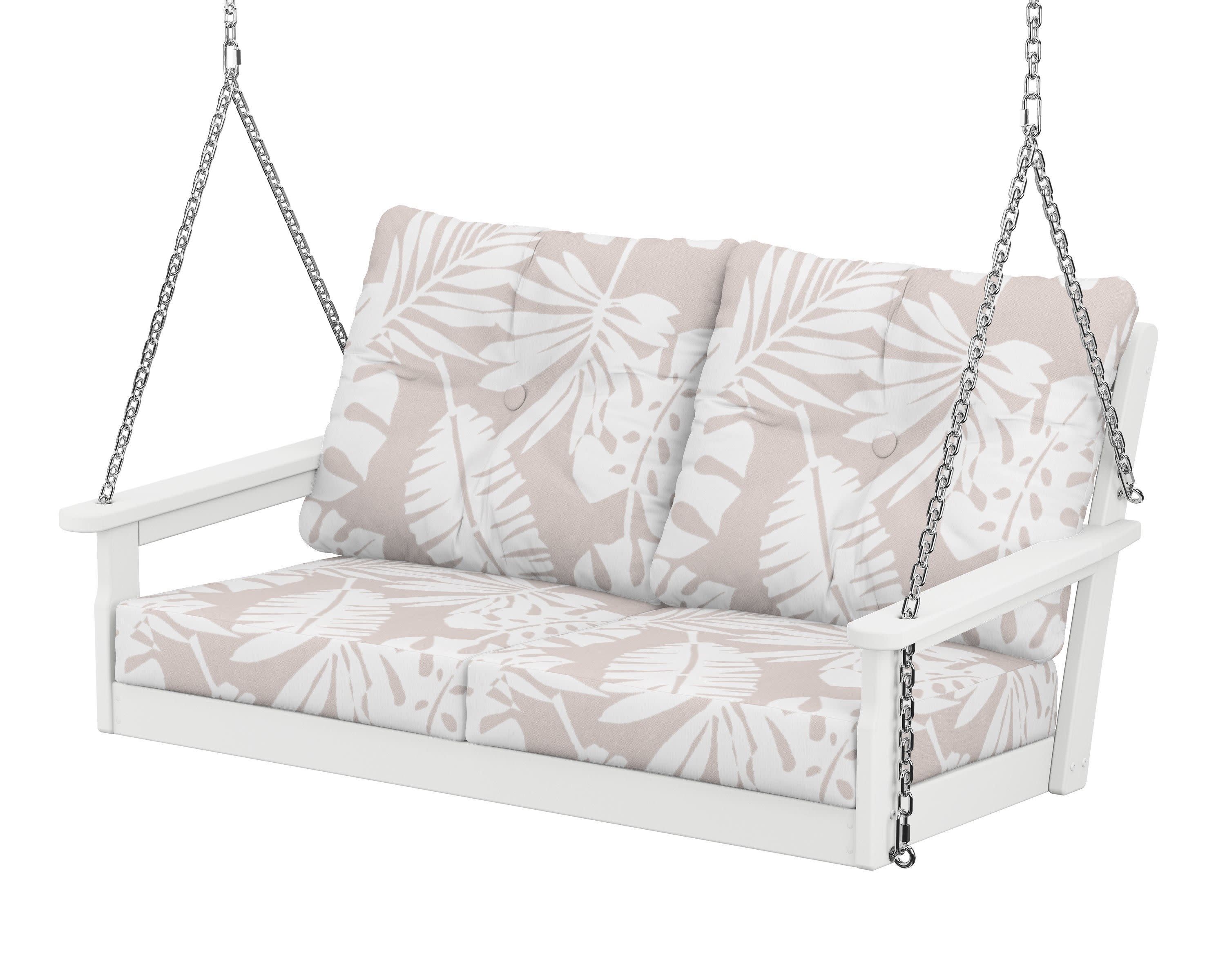 Vineyard Deep Seating Swing in White / Leaf Dune Burlap