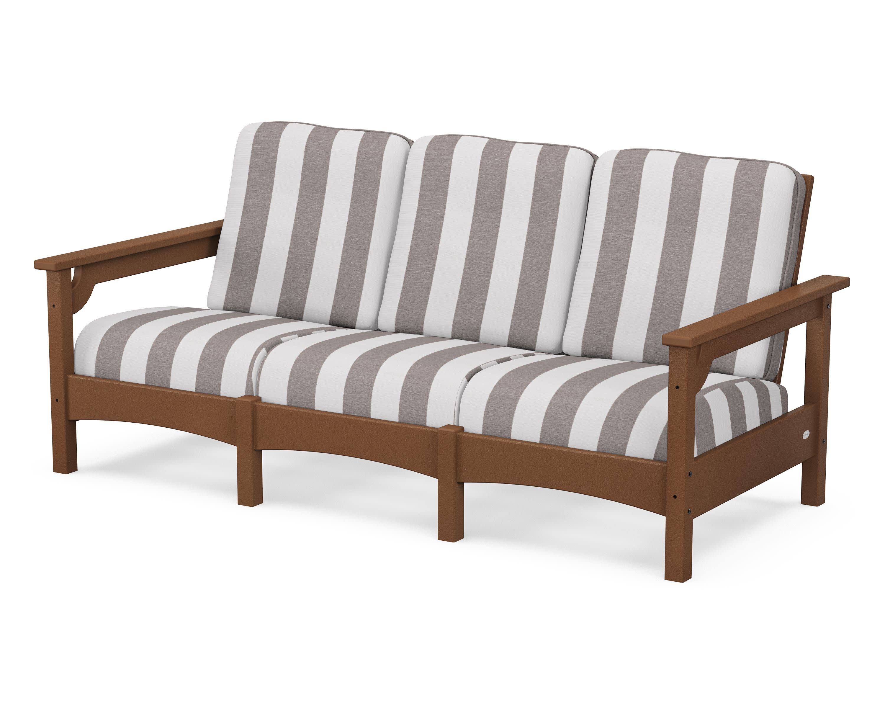 Club Sofa in Teak / Cabana Stripe Grey Mist