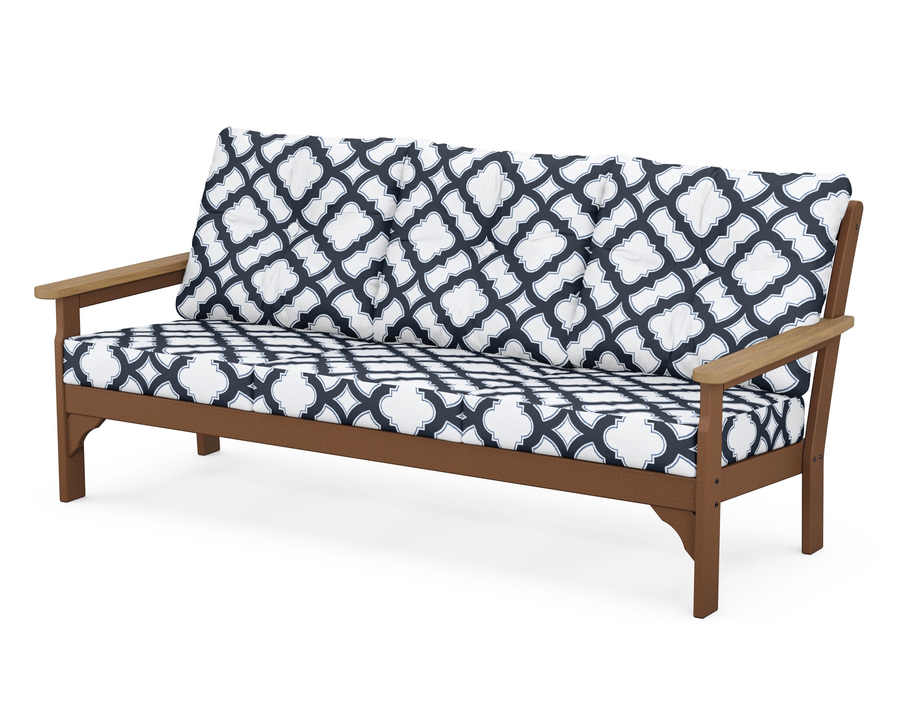 Vineyard Deep Seating Sofa in Teak / Natural / Trellis Marine Indigo
