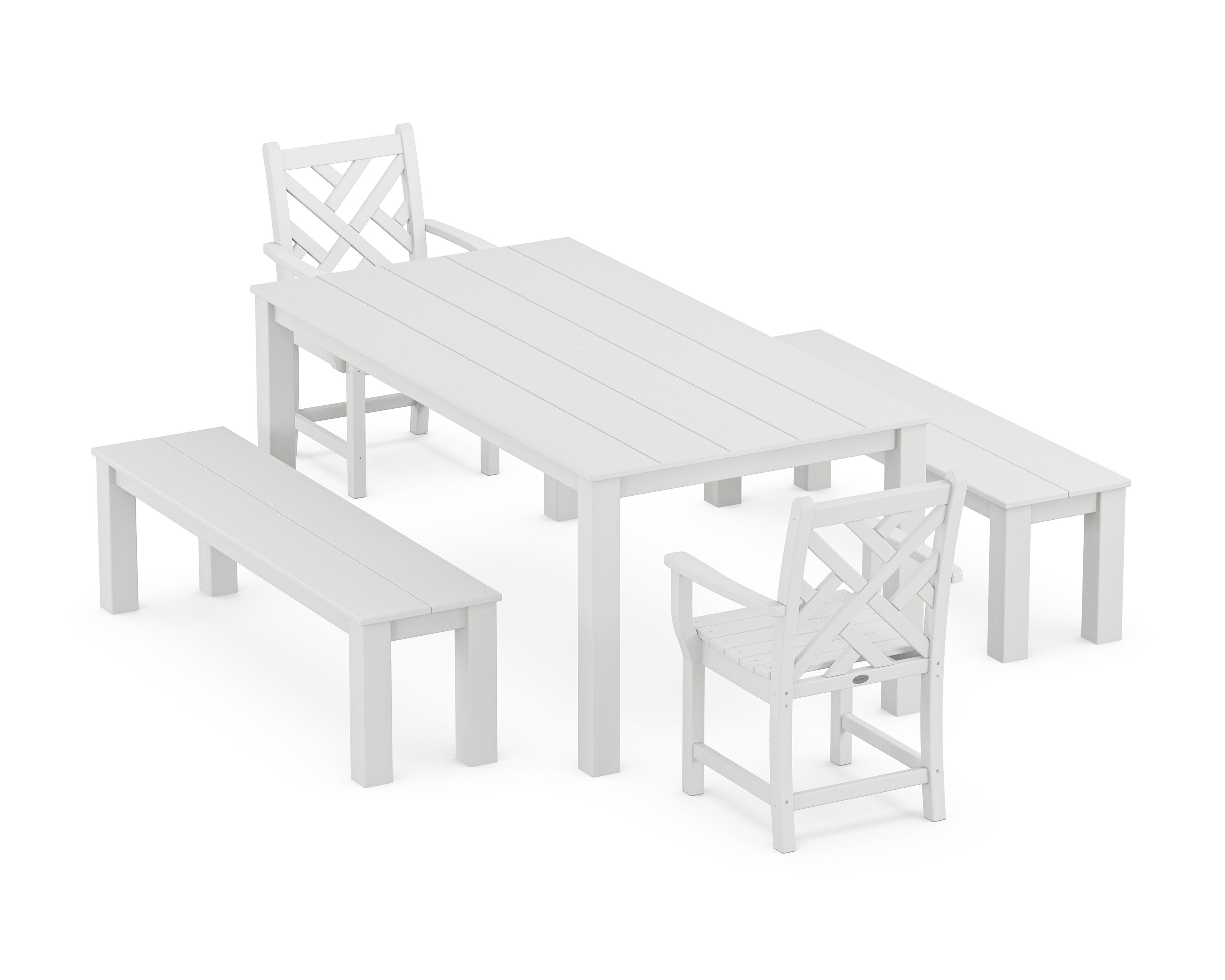 Chippendale 5-Piece Parsons Dining Set with Benches in White