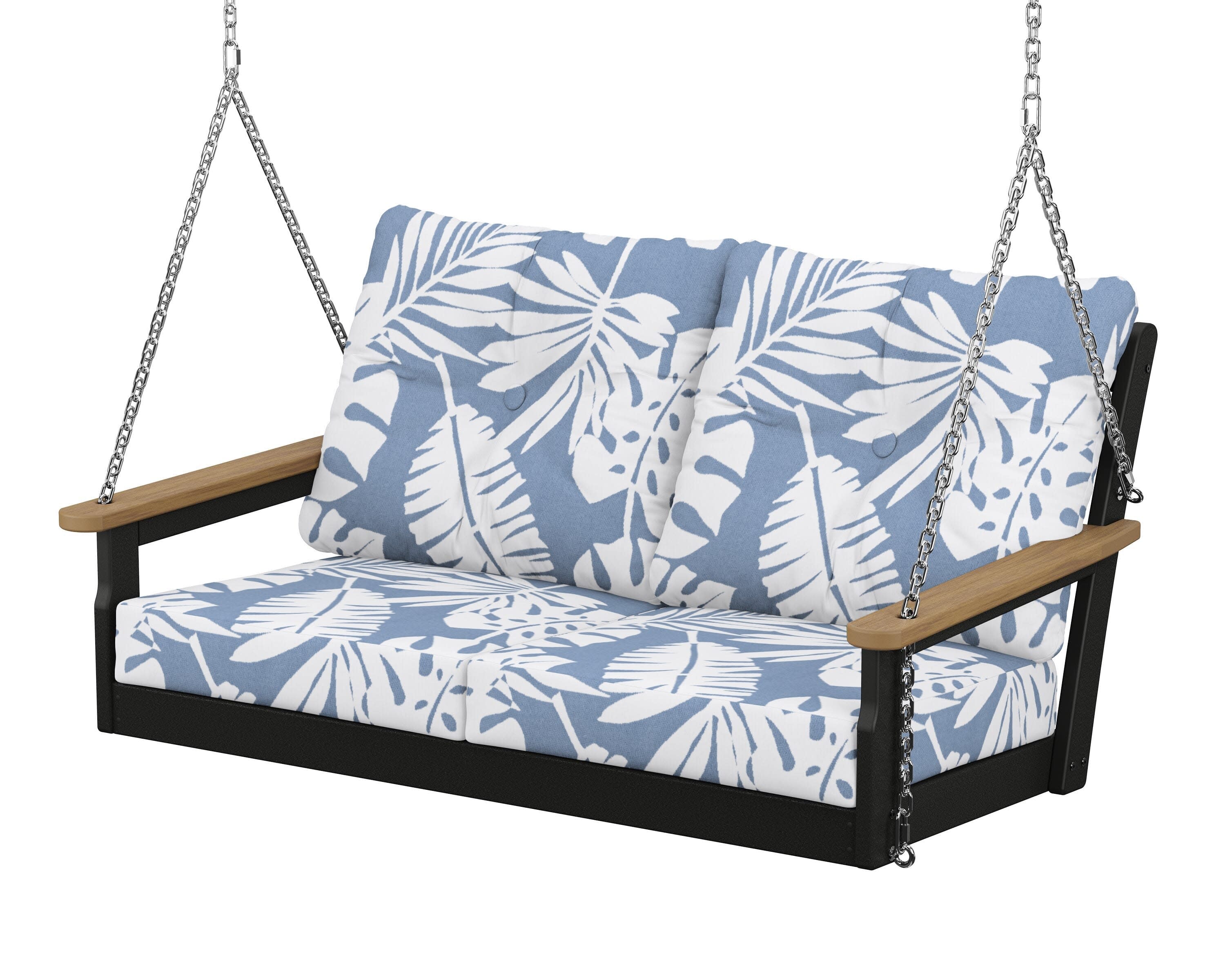 Vineyard Deep Seating Swing in Black / Natural / Leaf Sky Blue