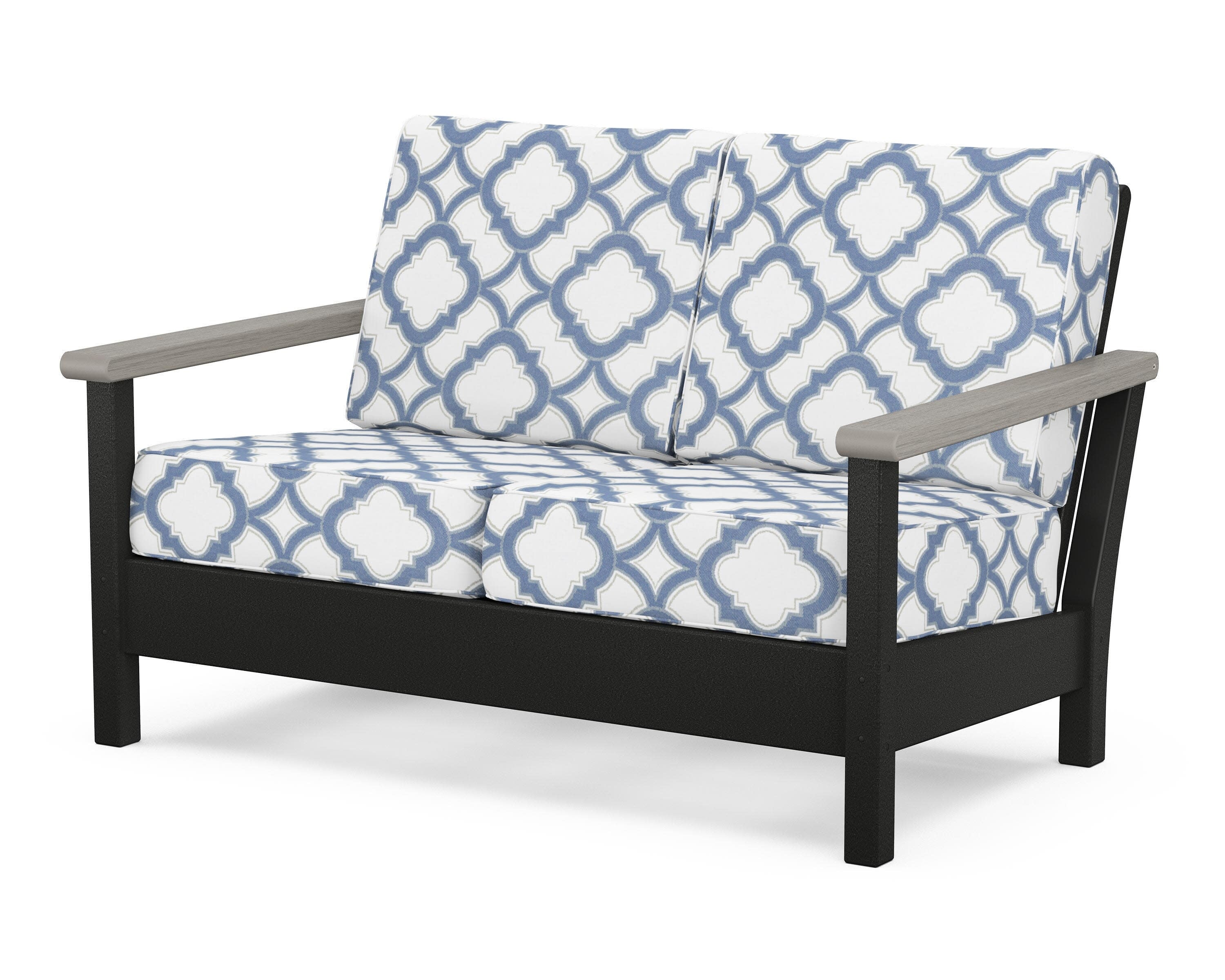 Harbour Deep Seating Loveseat in Black / Driftwood / Trellis Sky Blue
