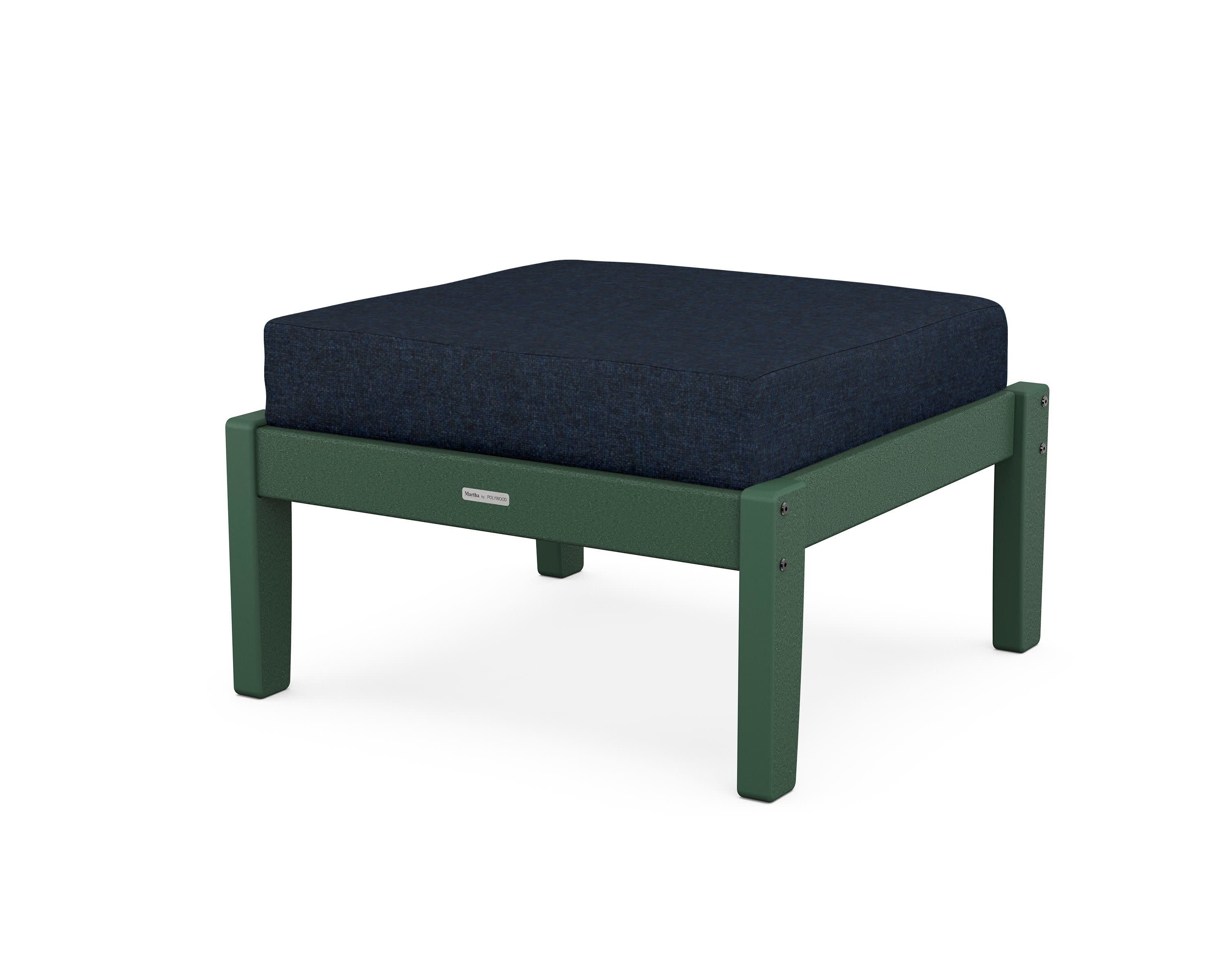 Chinoiserie Deep Seating Ottoman in Green / Marine Indigo