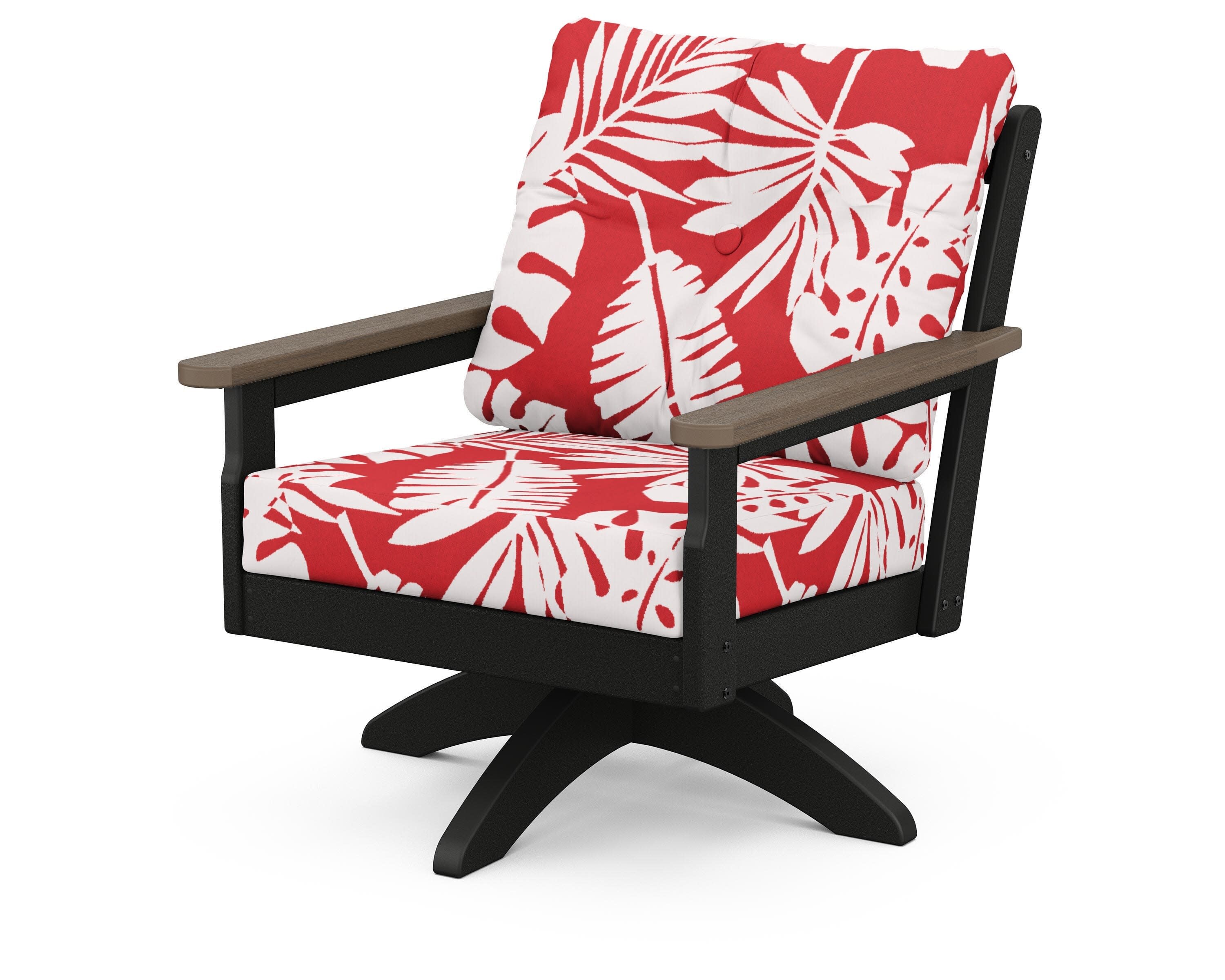 Vineyard Deep Seating Swivel Chair in Black / Kona / Leaf Crimson