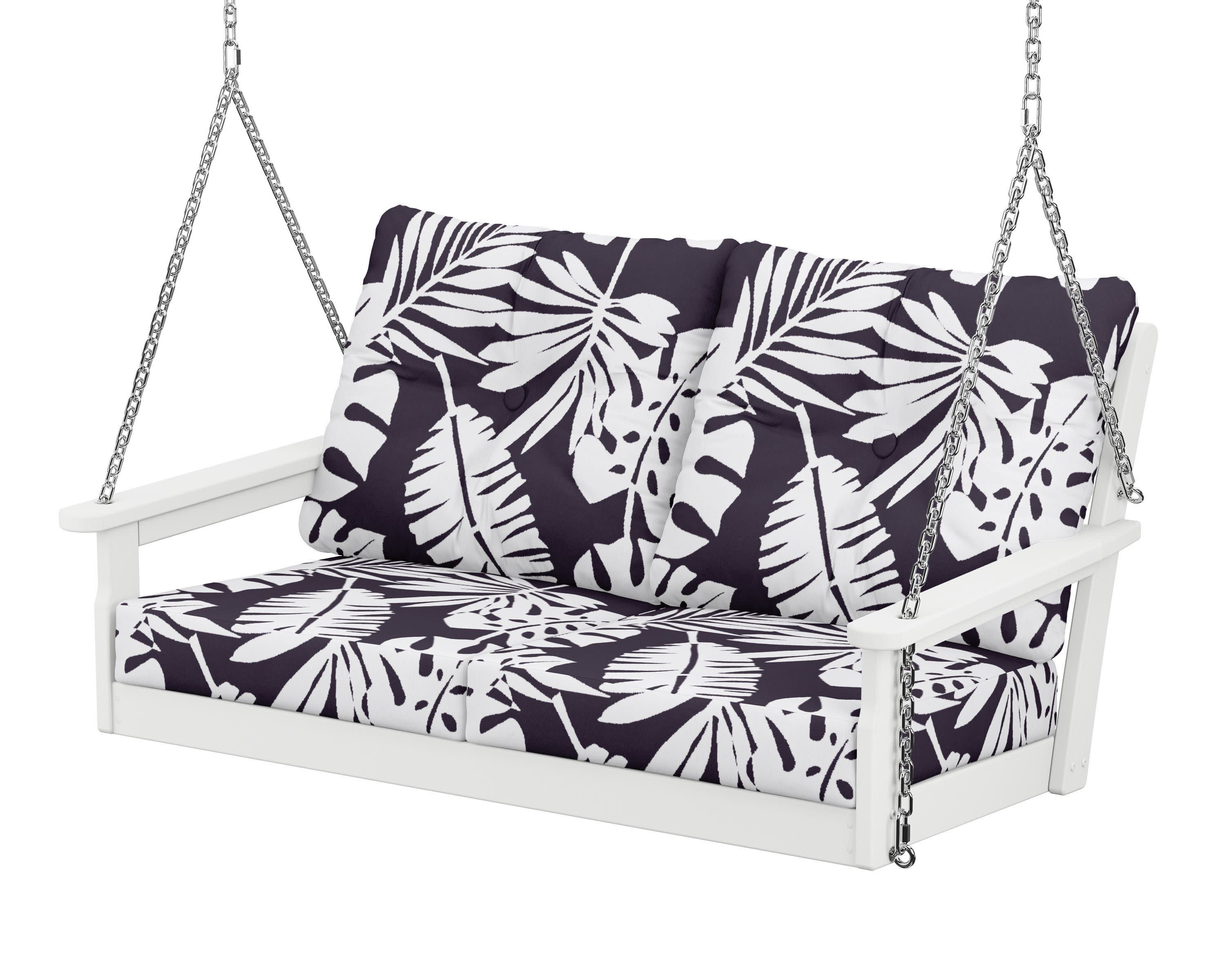 Vineyard Deep Seating Swing in White / Leaf Navy