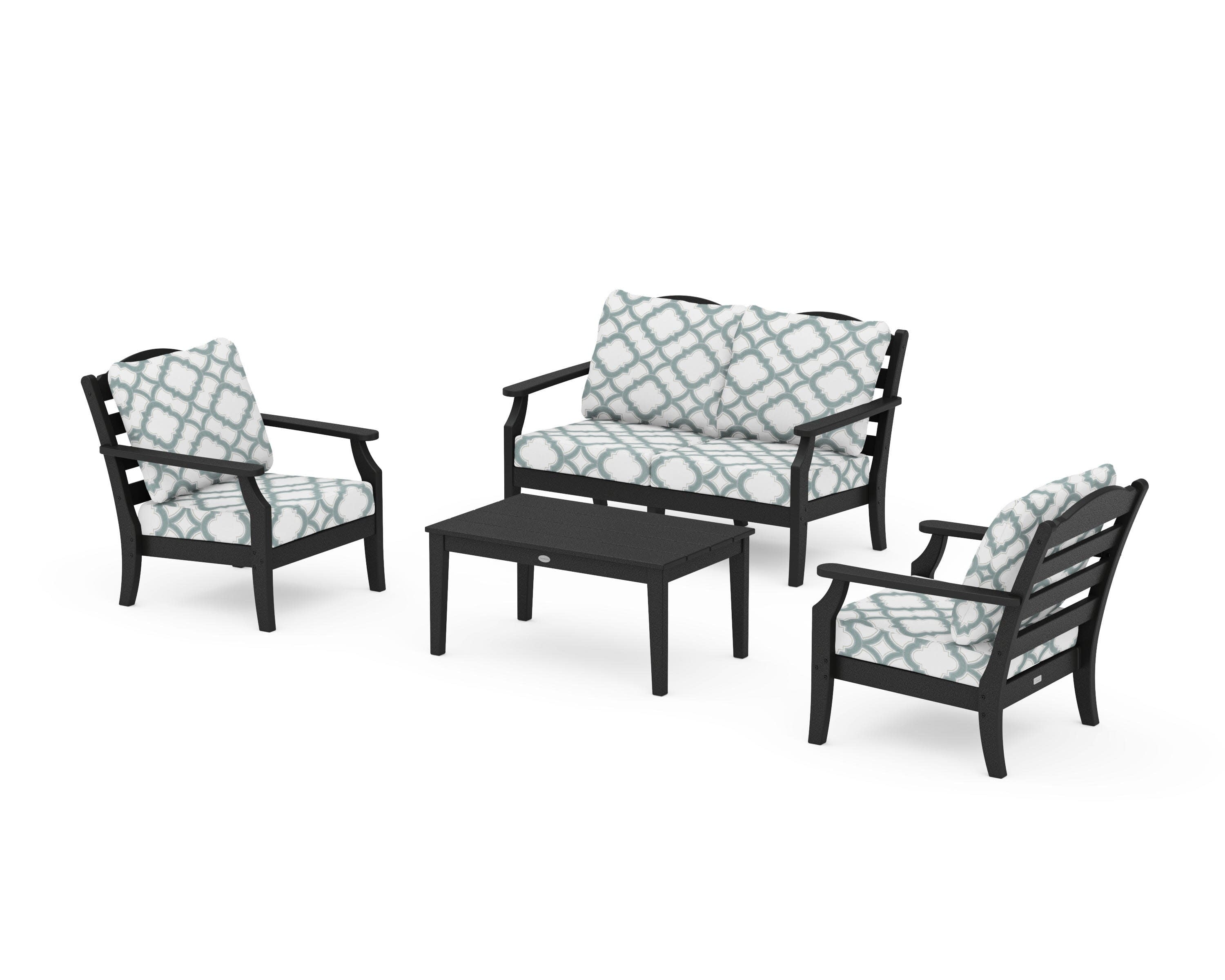 Savannah 4-Piece Deep Seating Set with Loveseat in Black / Trellis Glacier Spa