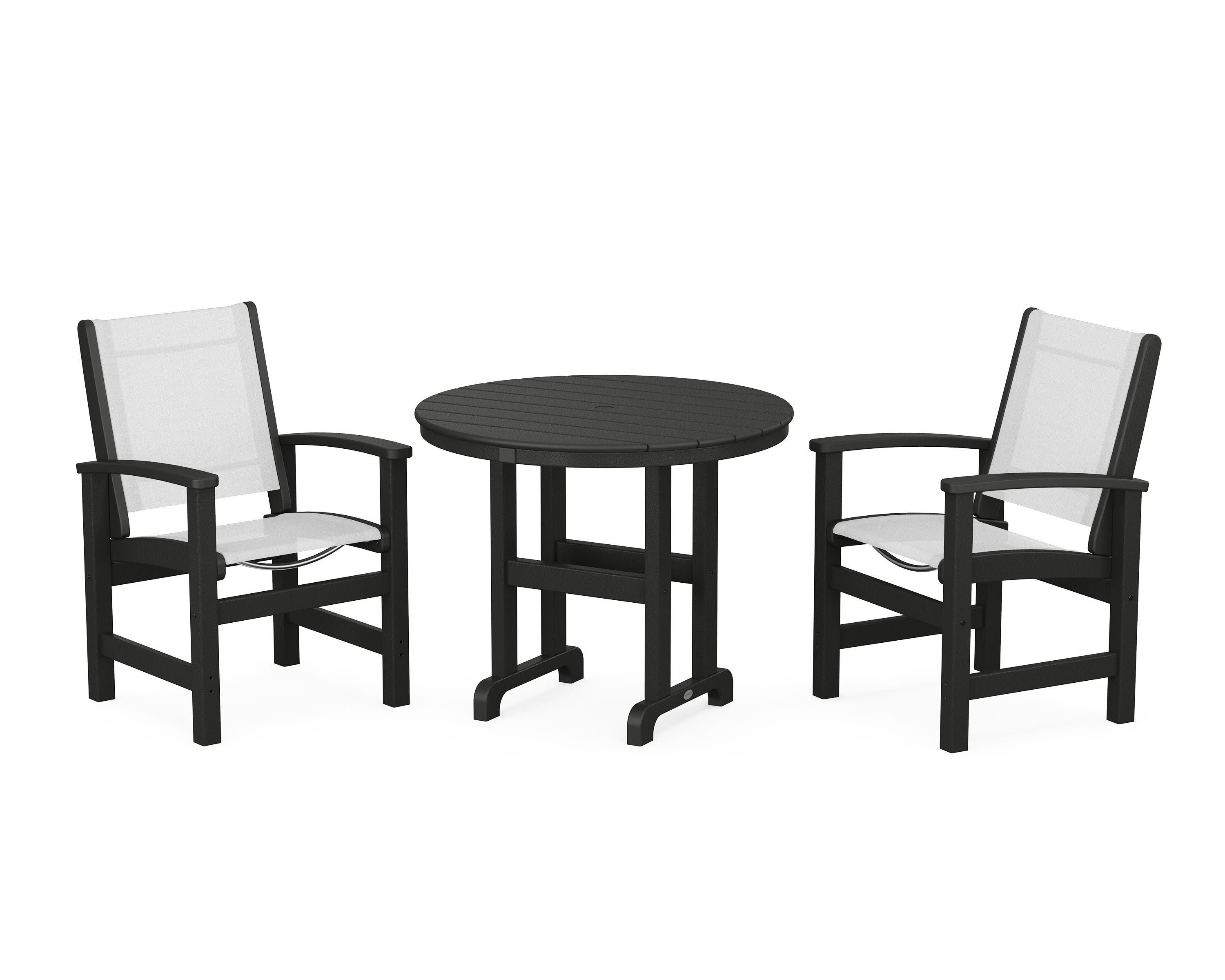 Coastal 3-Piece Round Dining Set in Black / White Sling