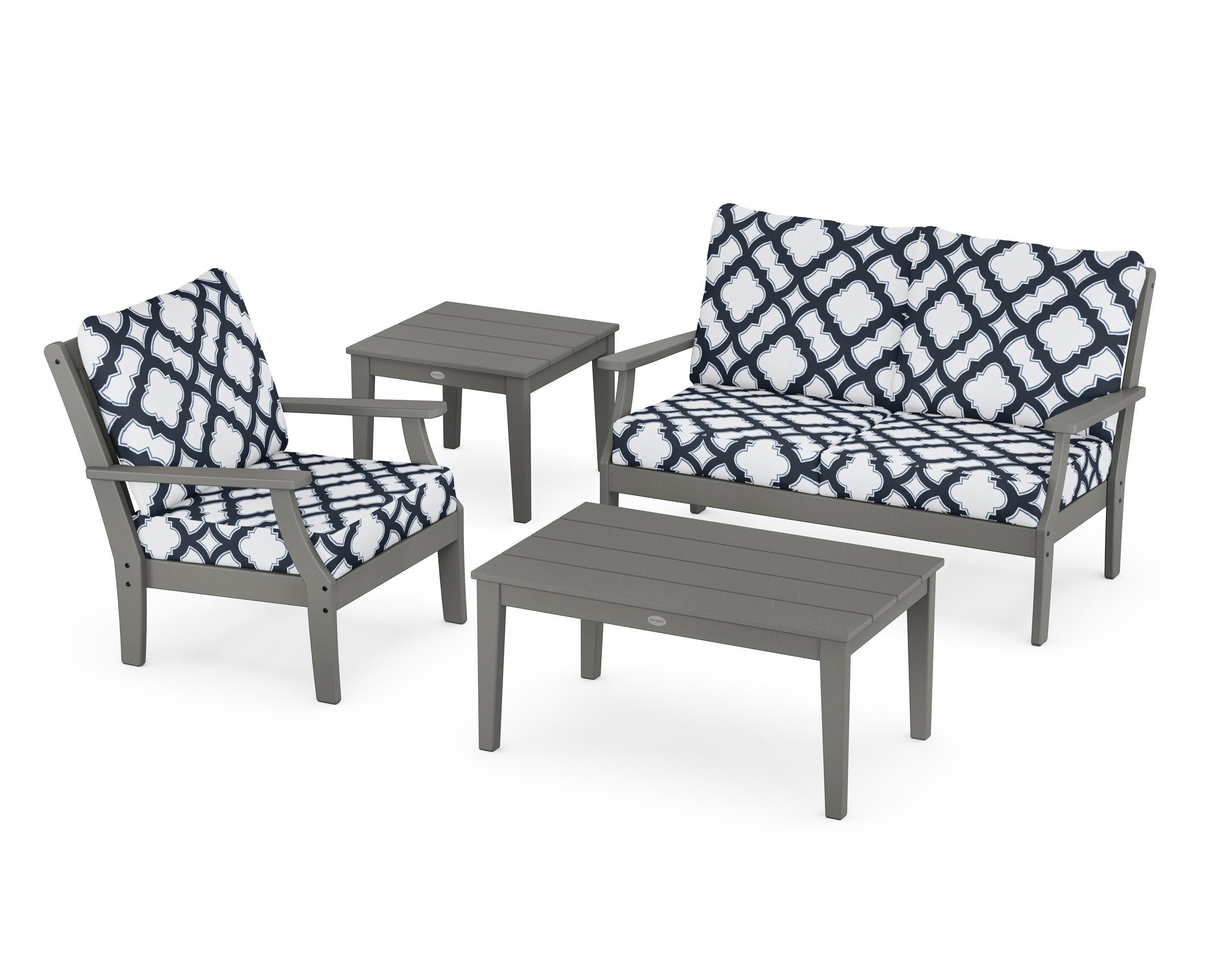 Braxton 4-Piece Deep Seating Set in Slate Grey / Trellis Marine Indigo