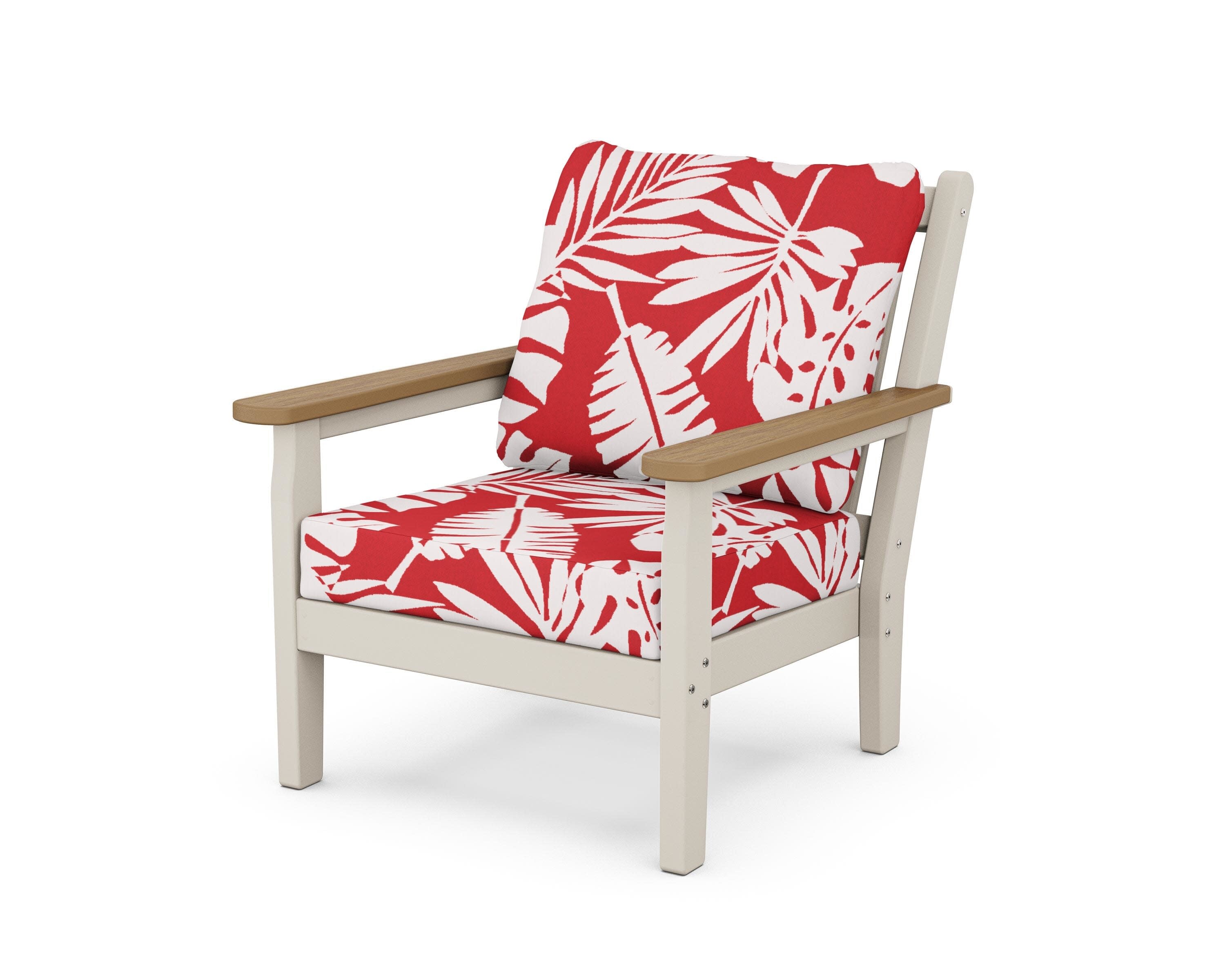Chippendale Deep Seating Chair in Sand / Natural / Leaf Crimson