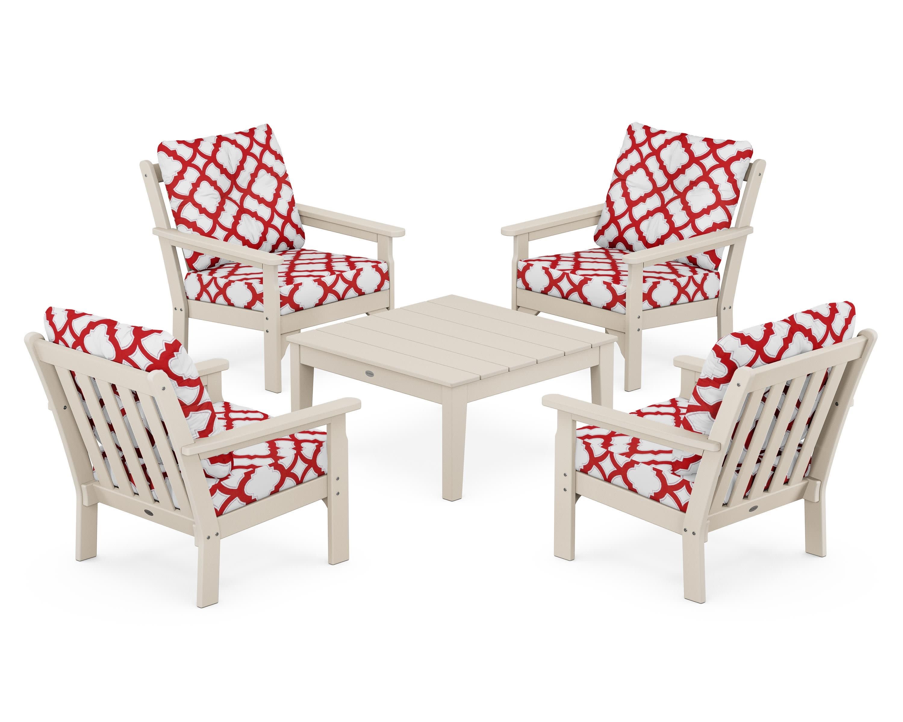 Vineyard 5-Piece Deep Seating Conversation Set in Sand / Trellis Crimson