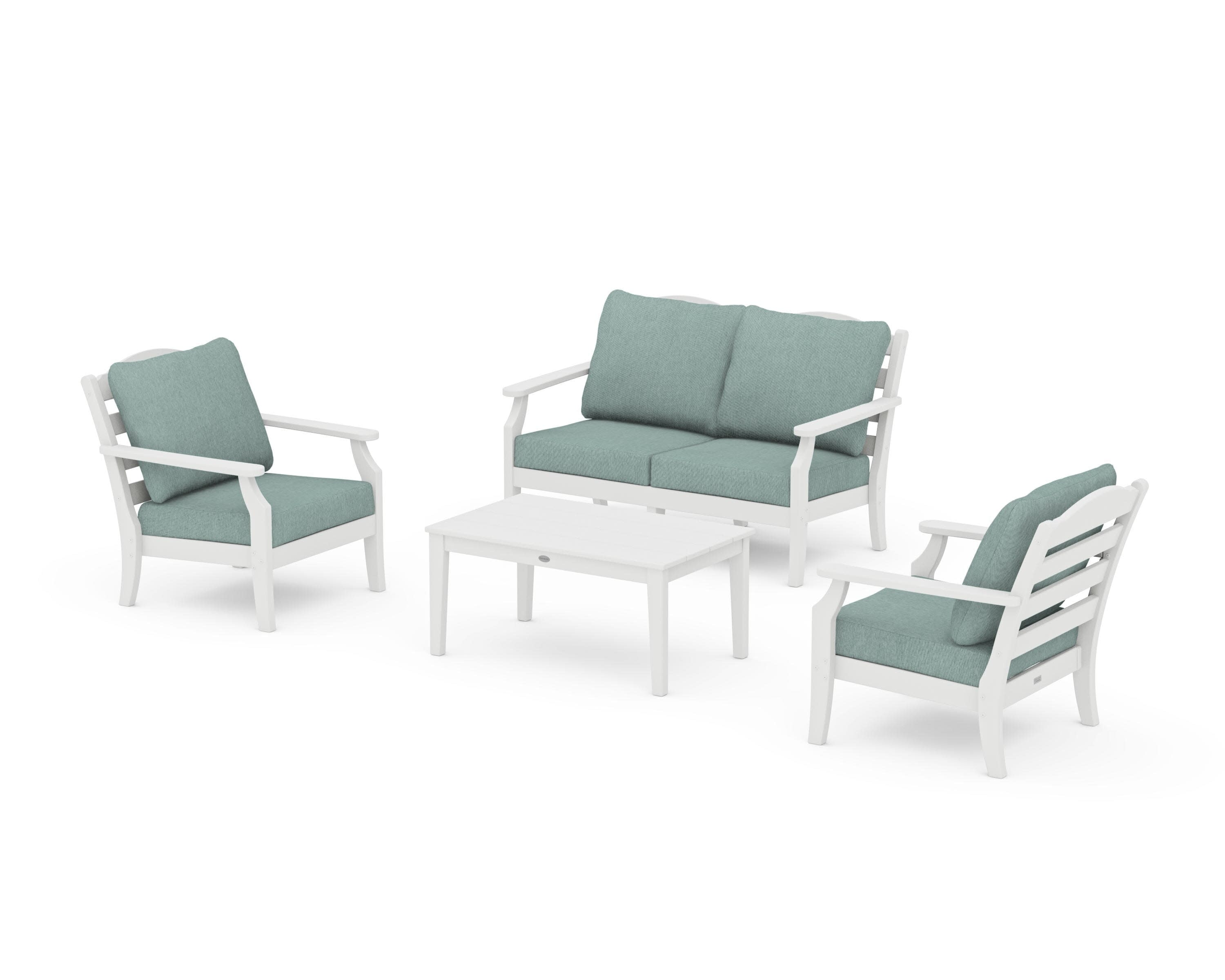 Savannah 4-Piece Deep Seating Set with Loveseat in White / Glacier Spa