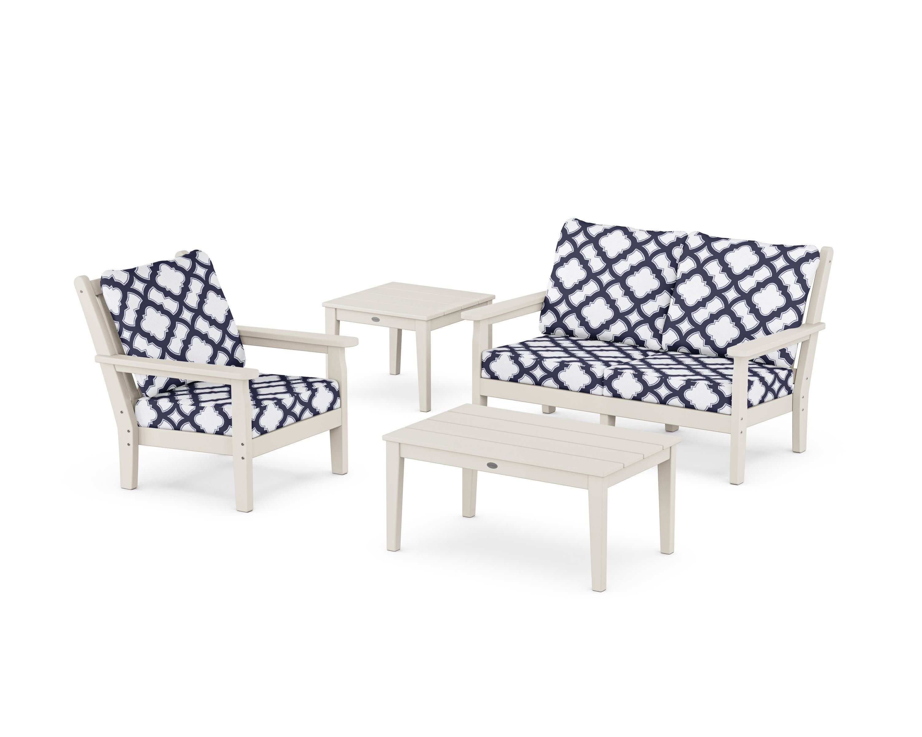 Chippendale 4-Piece Deep Seating Set in Sand / Trellis Navy