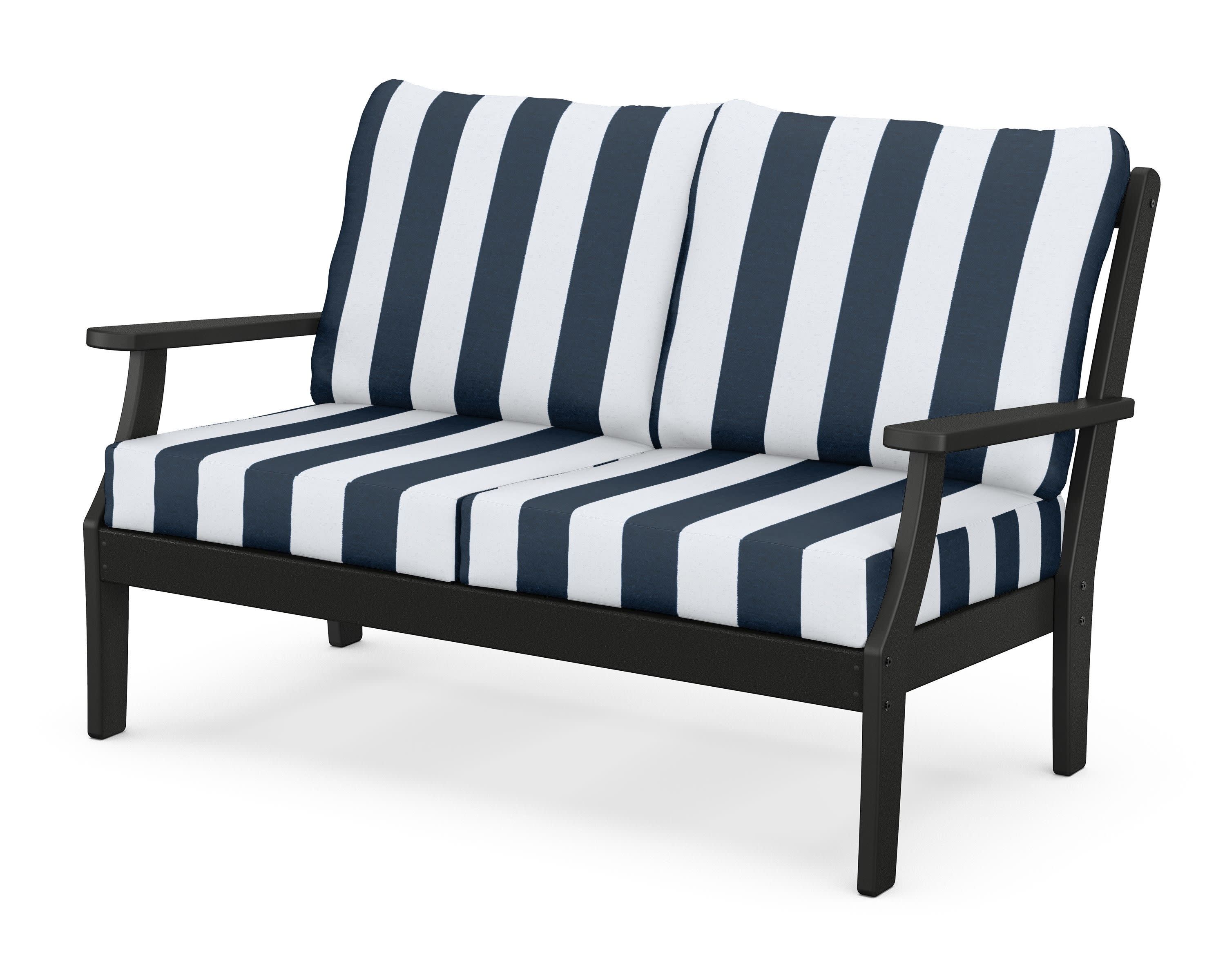 Braxton Deep Seating Loveseat in Black / Cabana Stripe Marine Indigo
