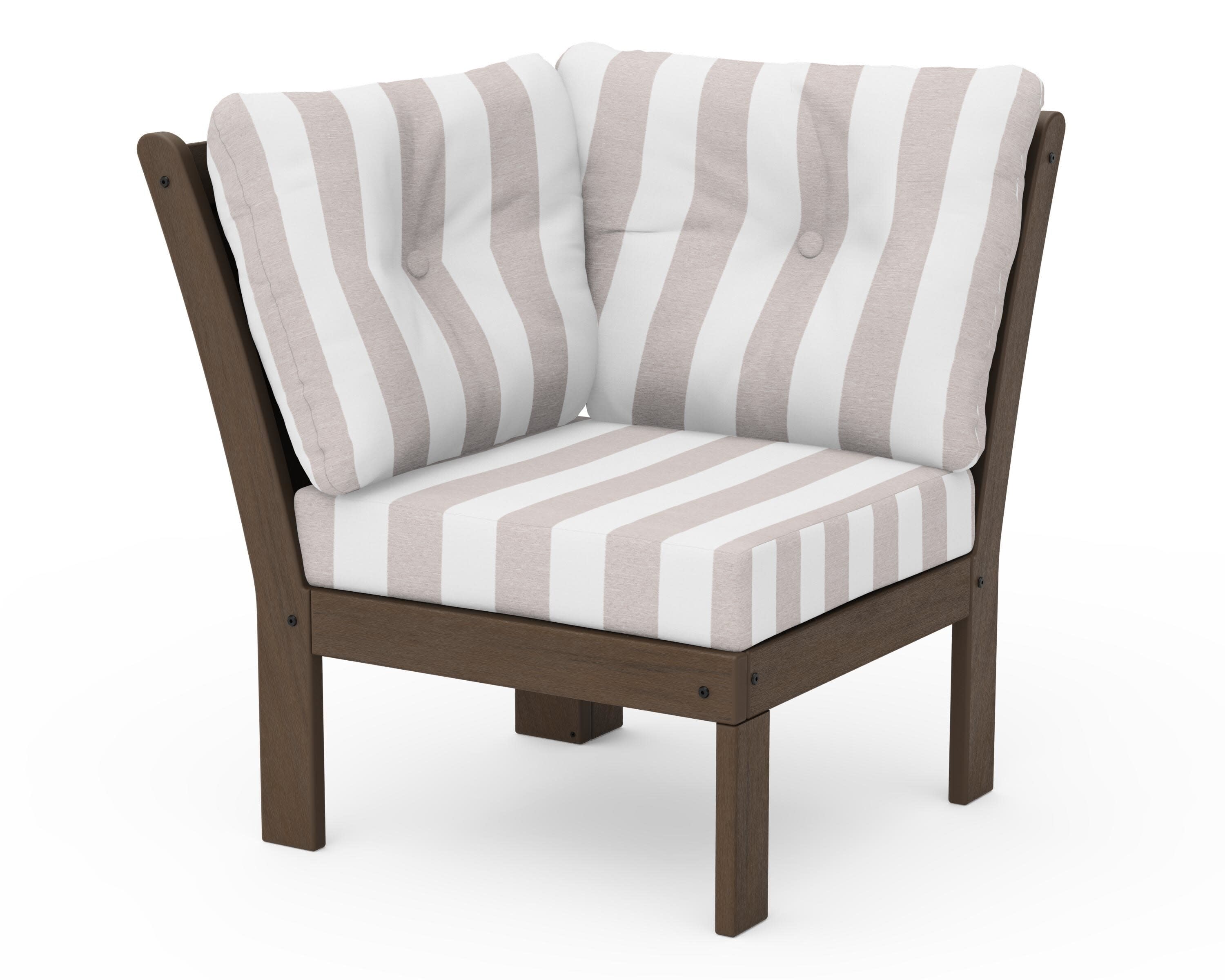 Vineyard Modular Corner Chair in Kona / Cabana Stripe Dune Burlap
