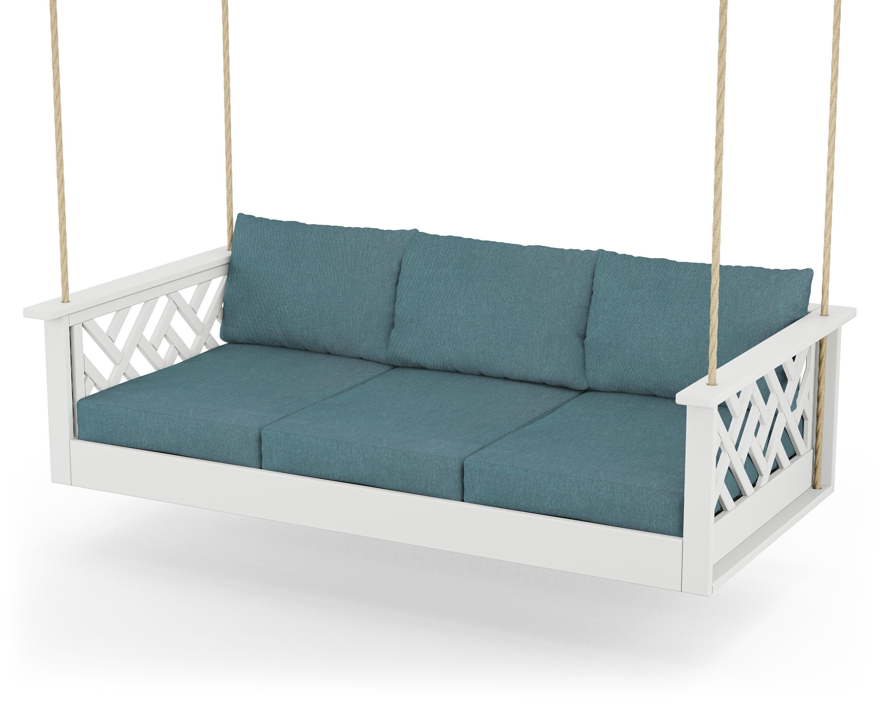 Chippendale Daybed Swing in White / Ocean Teal