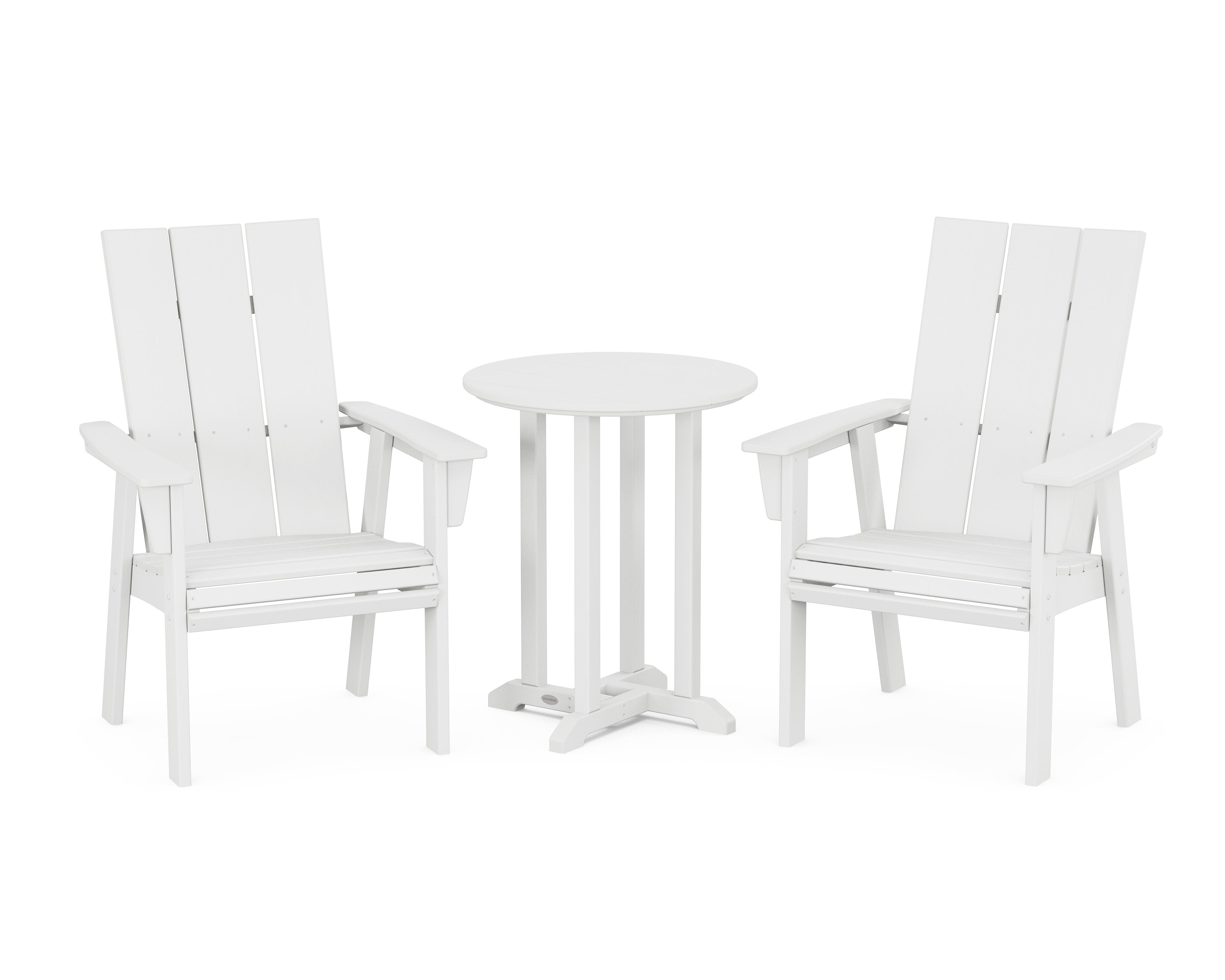 Modern Curveback Adirondack 3-Piece Round Bistro Dining Set in White