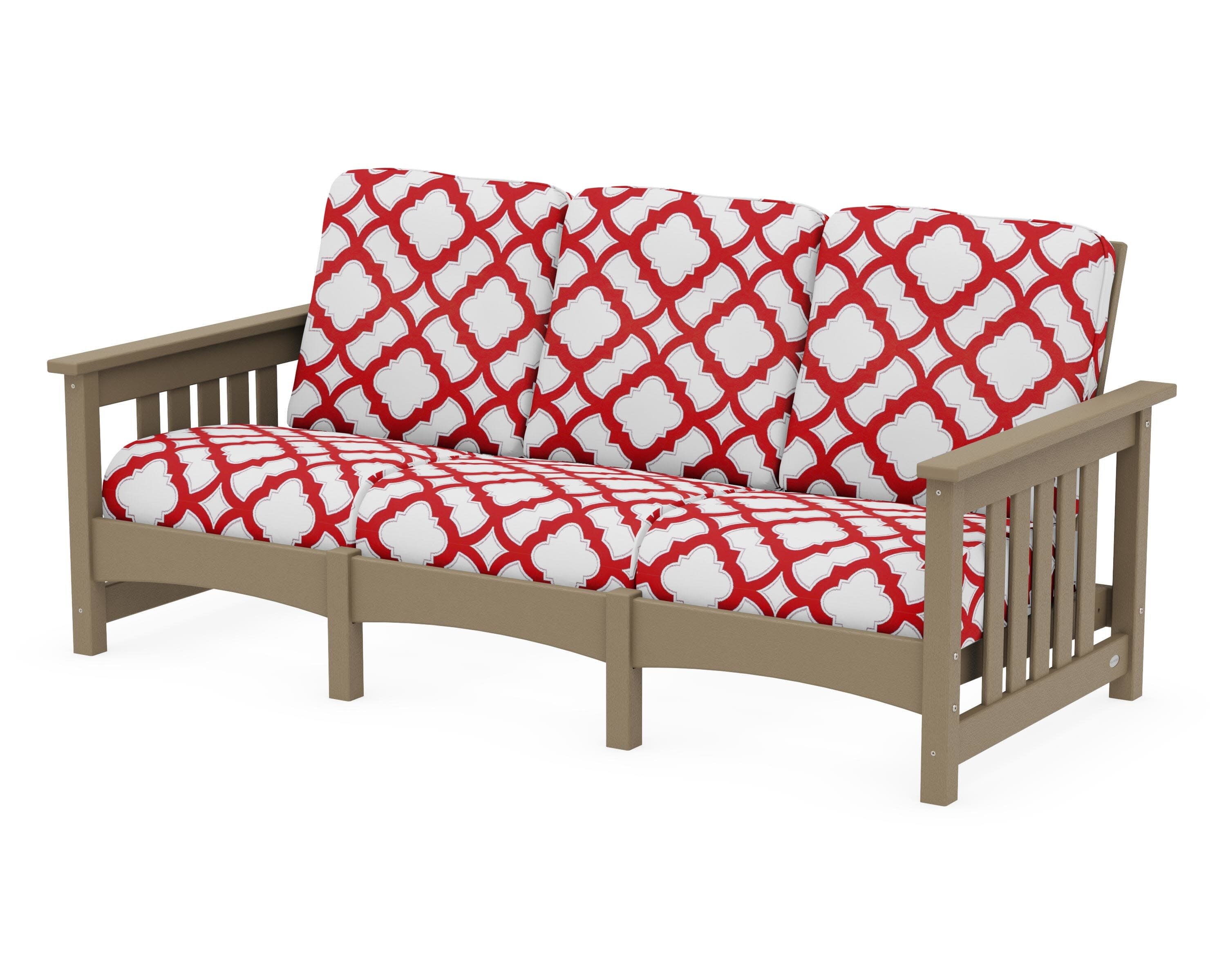 Club Mission Sofa in Vintage Sahara / Trellis Crimson