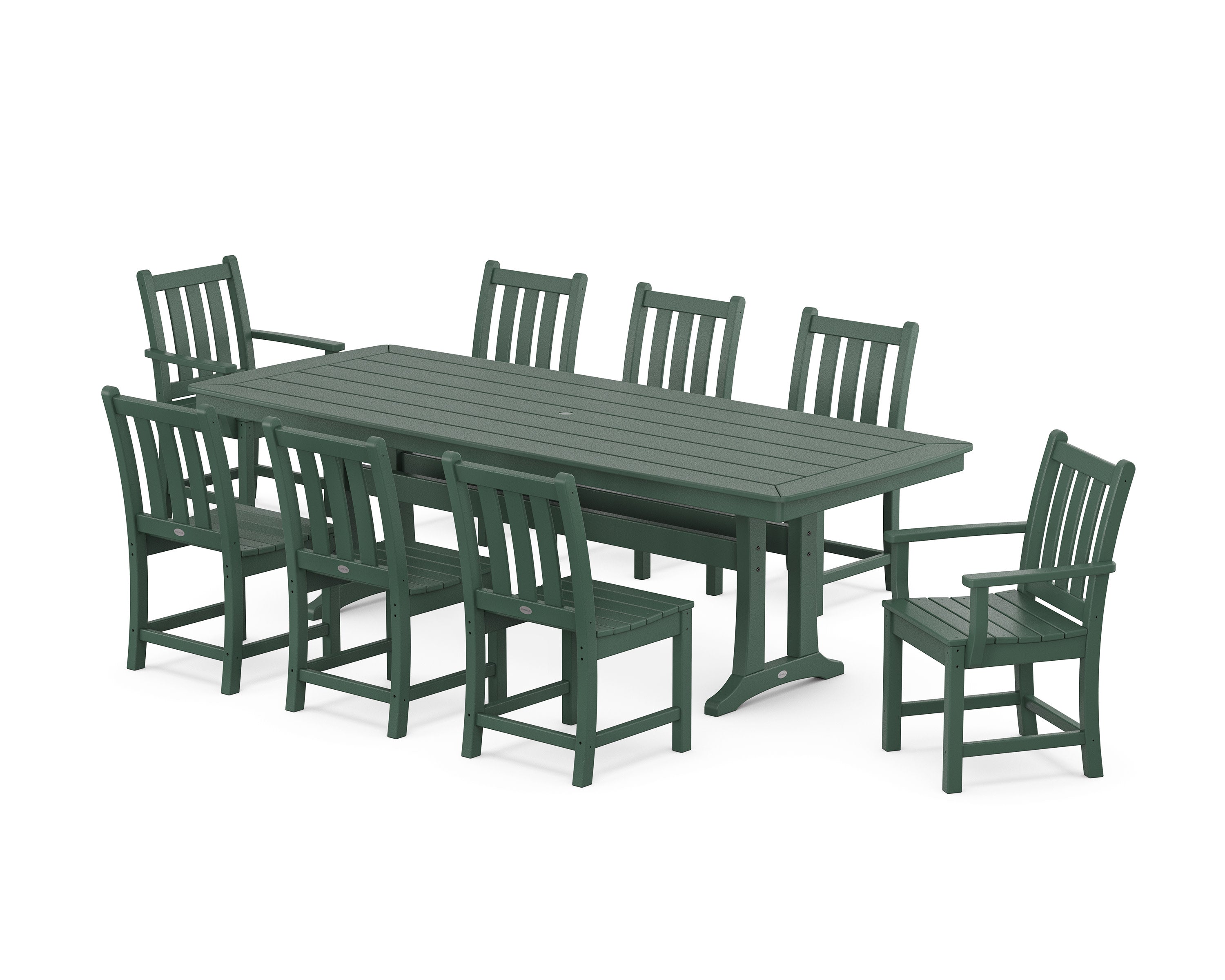 Traditional Garden 9-Piece Dining Set with Trestle Legs in Green