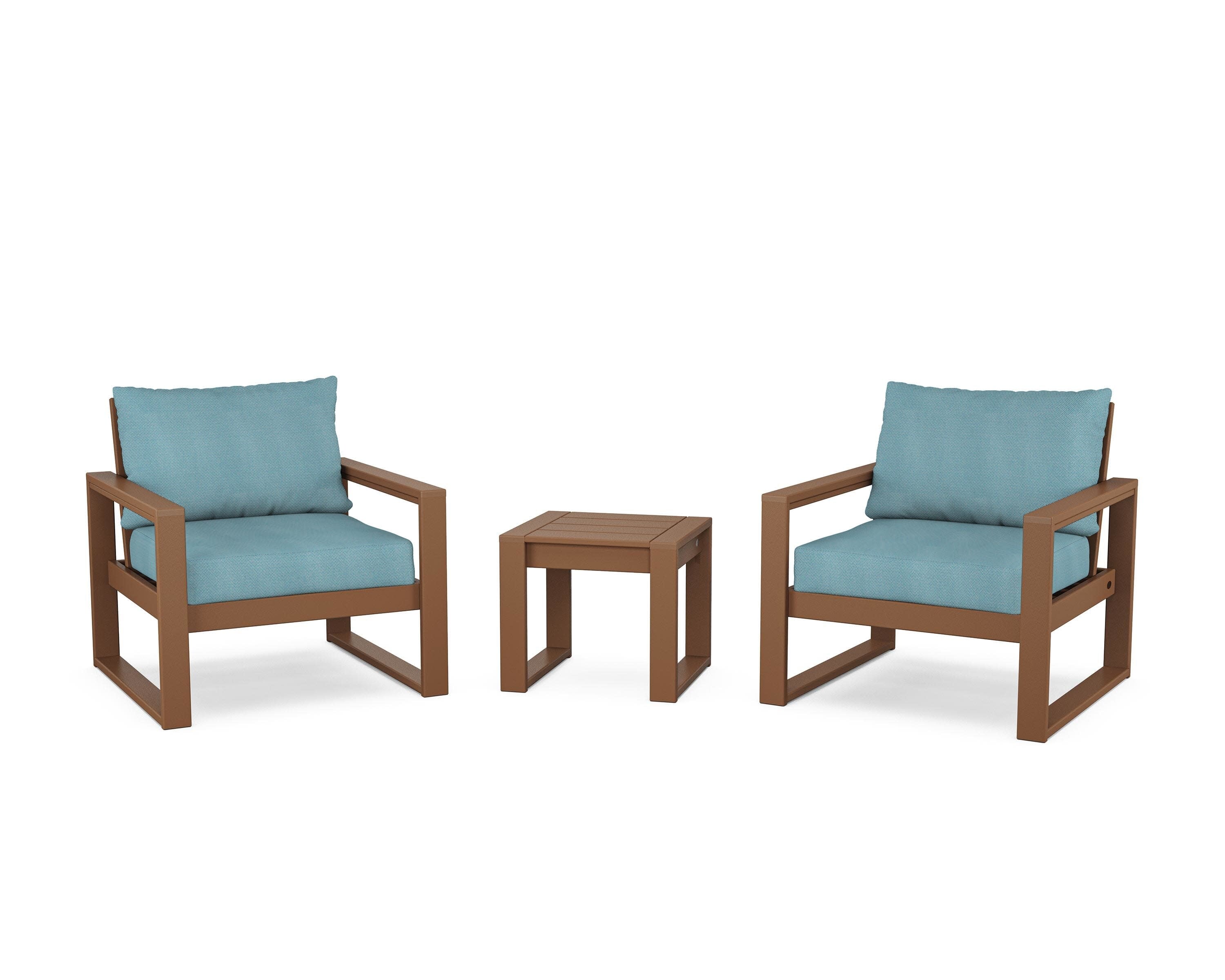 EDGE Sectional 3-Piece Deep Seating Set in Teak / Lattice Sky Blue