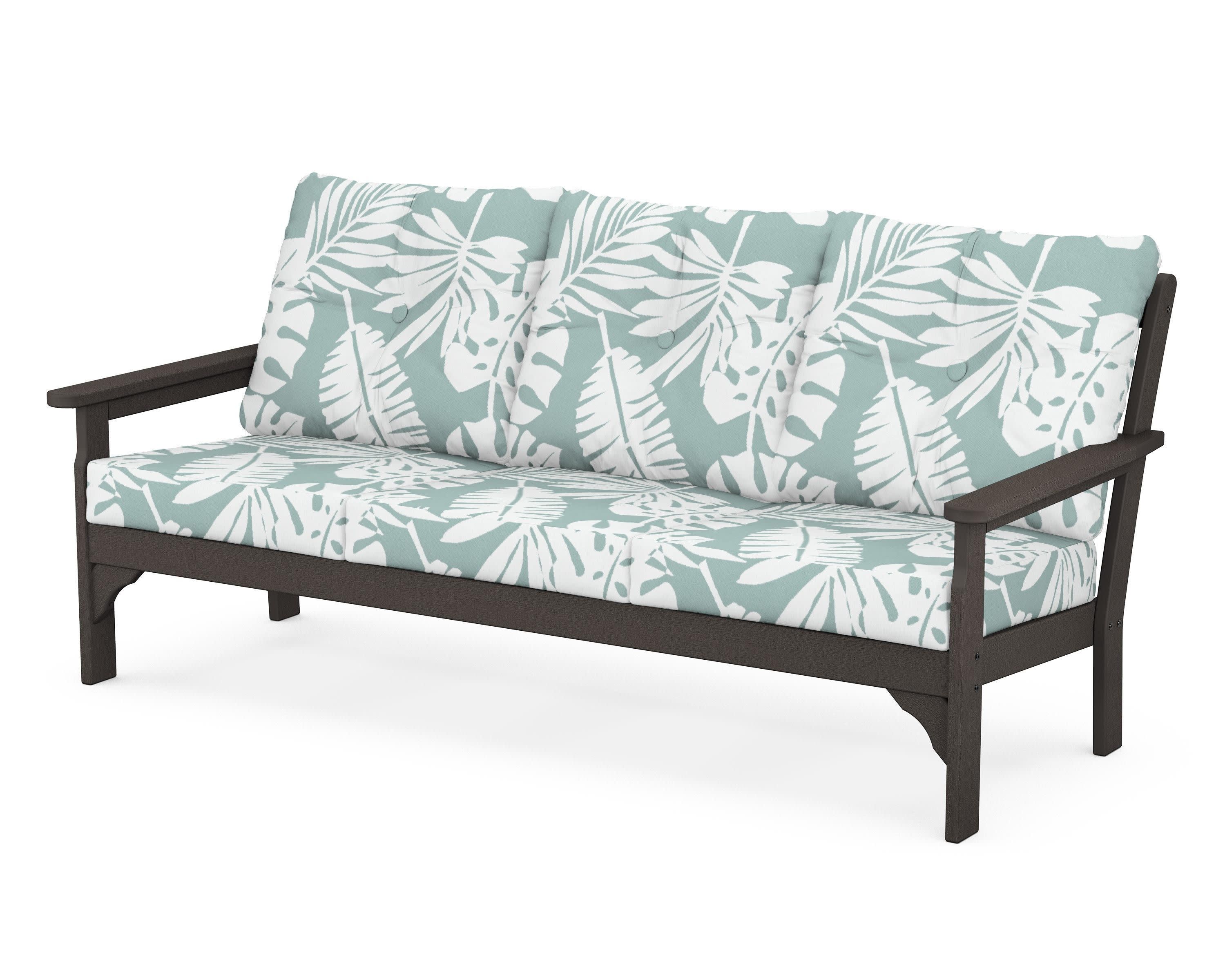 Vineyard Deep Seating Sofa in Vintage Coffee / Leaf Glacier Spa