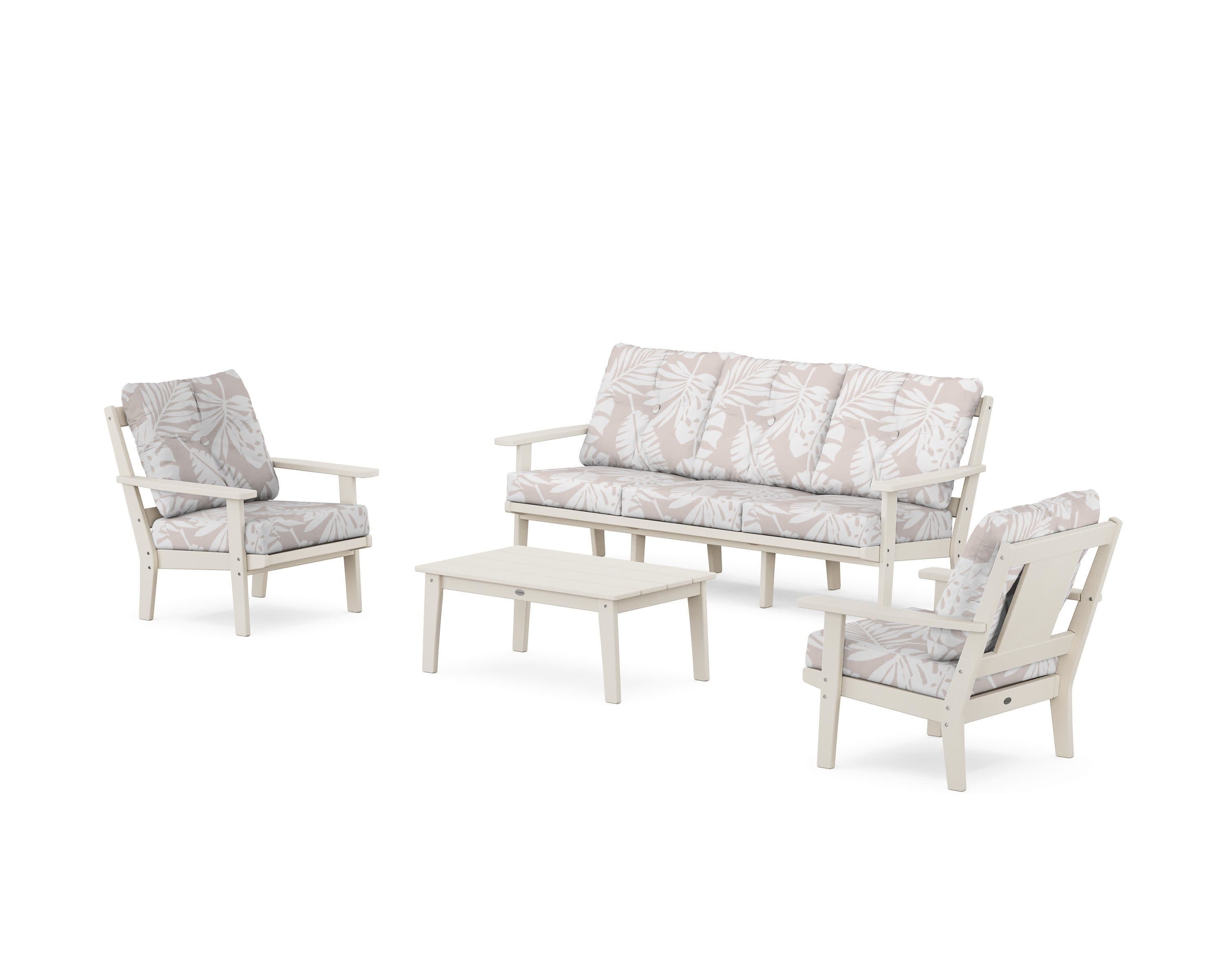 Prairie 4-Piece Deep Seating Set with Sofa in Sand / Leaf Dune Burlap