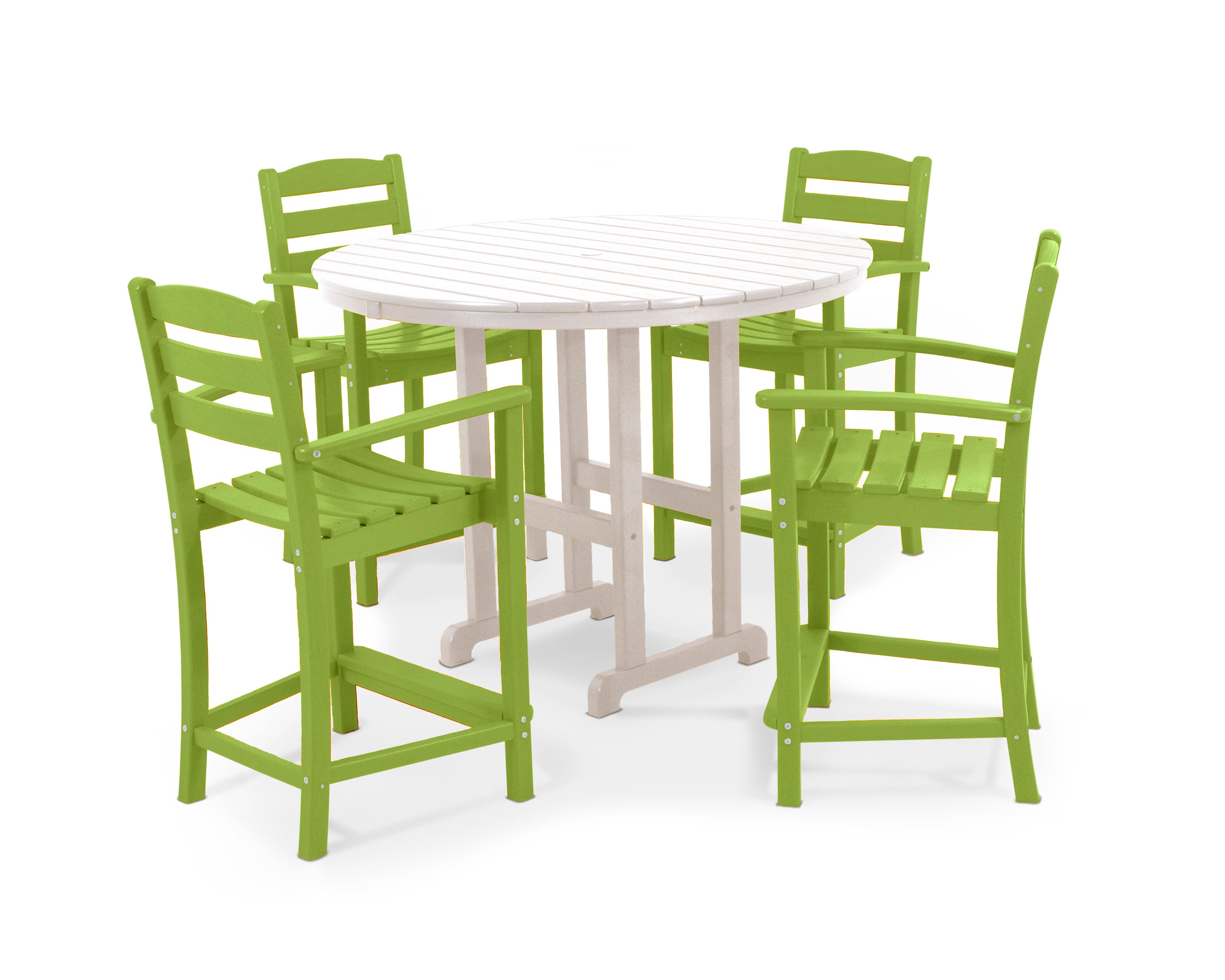 La Casa Caf 5-Piece Round Farmhouse Counter Set in Lime / White