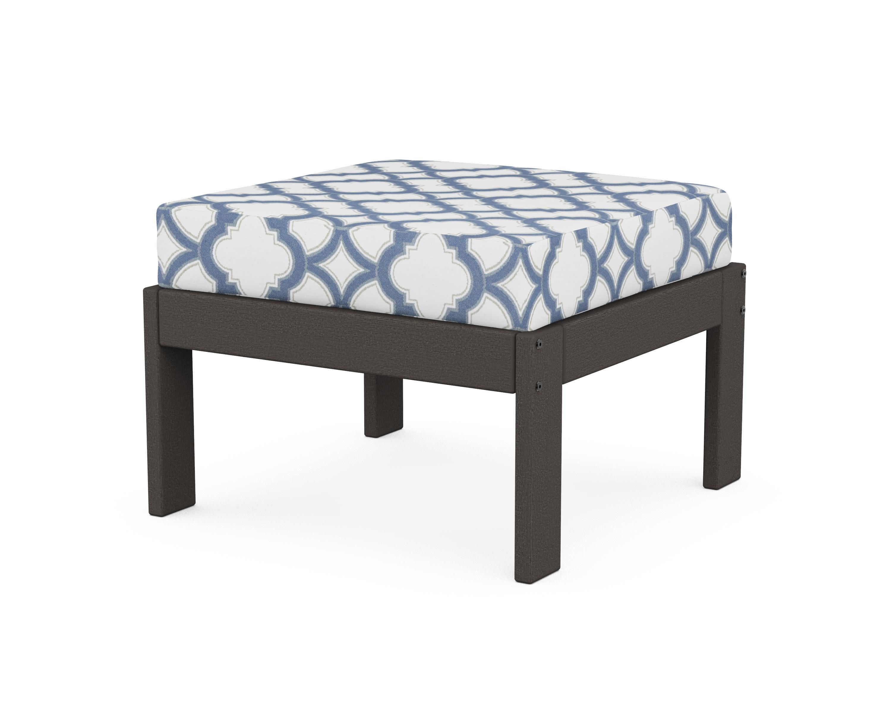 Vineyard Modular Ottoman in Vintage Coffee / Trellis Sky Blue