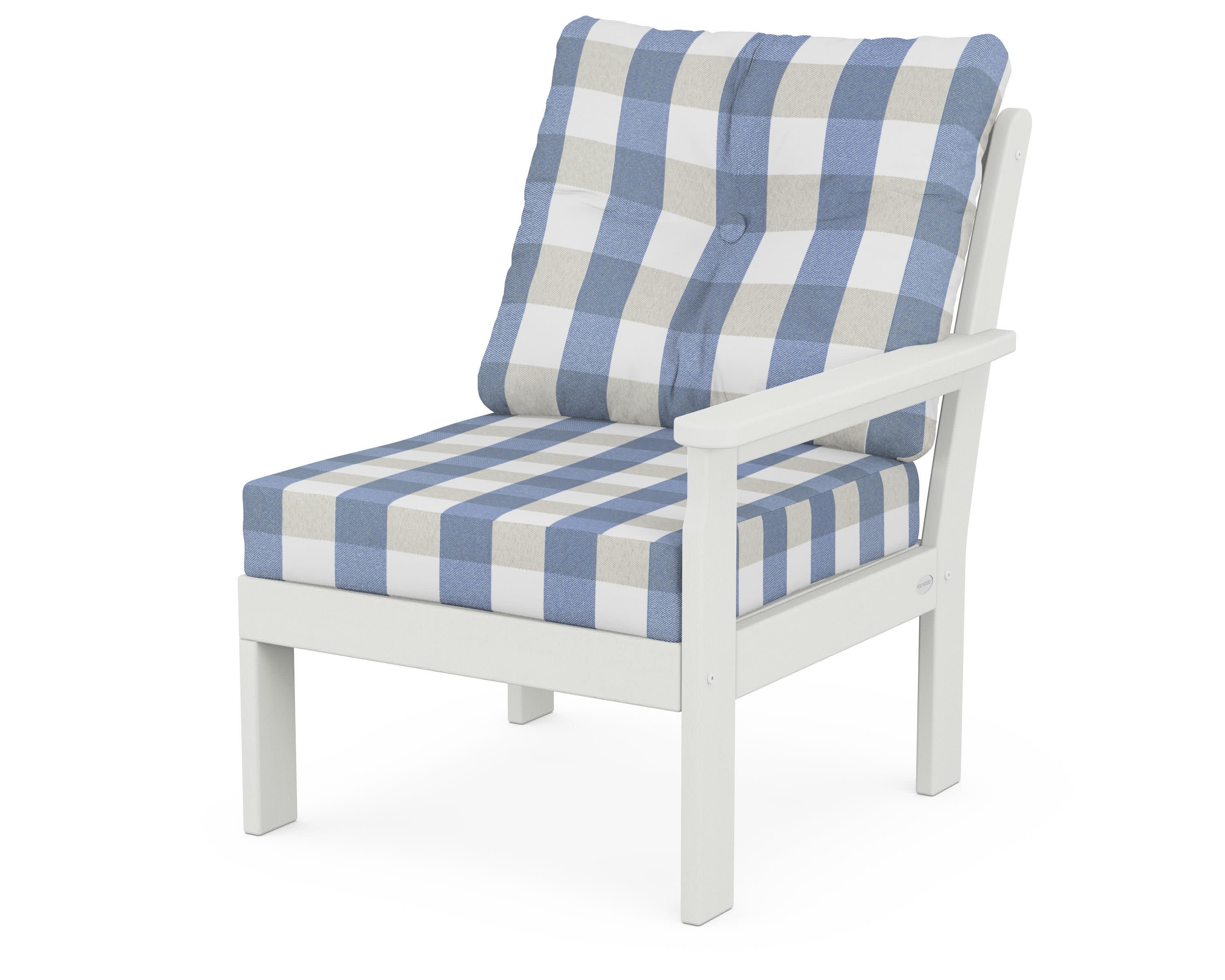 Vineyard Modular Right Arm Chair in Vintage White / Buffalo Plaid Sky Blue
