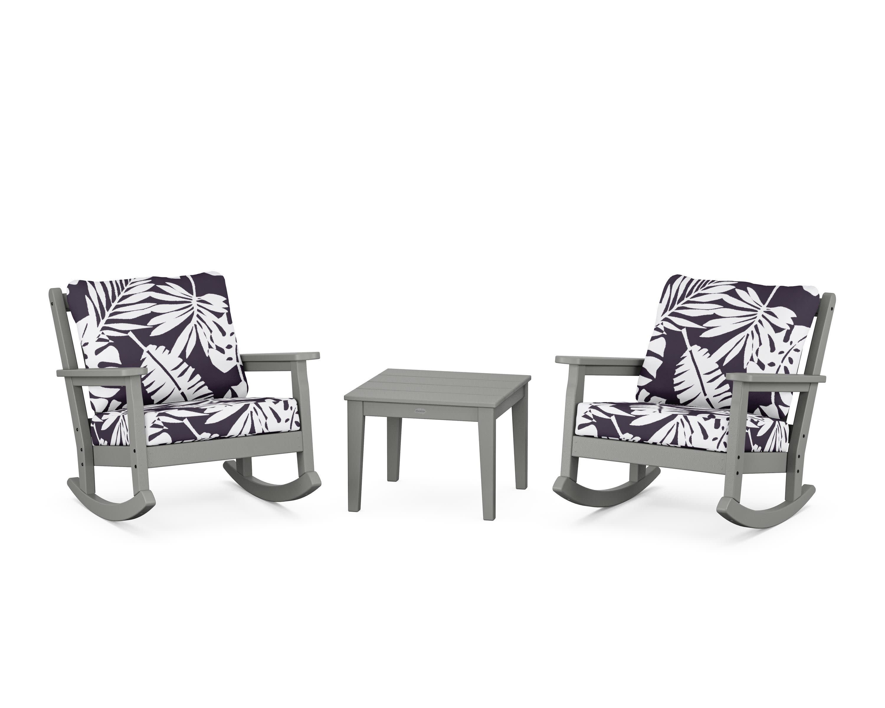 Chippendale 3-Piece Deep Seating Rocker Set in Slate Grey / Leaf Navy