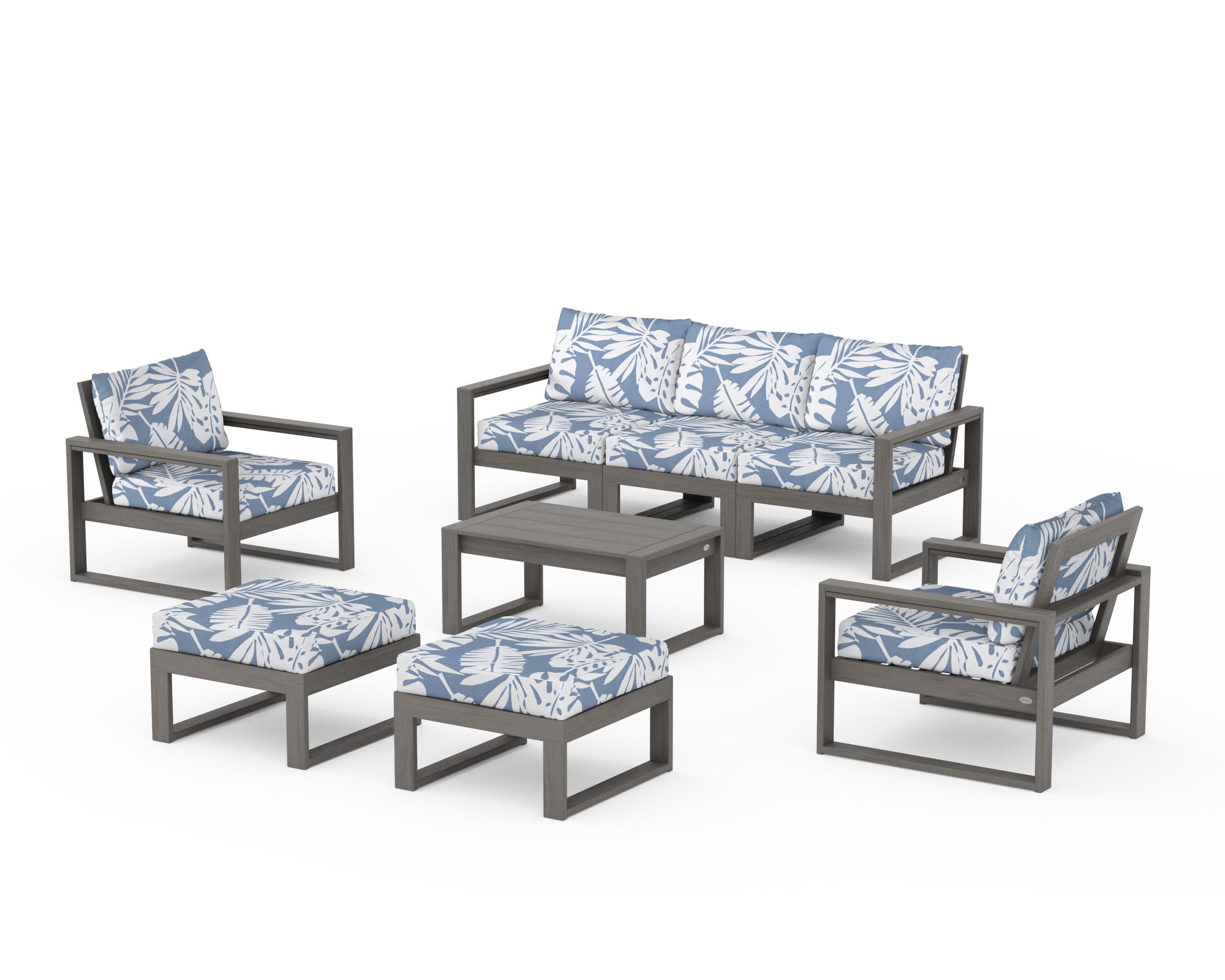 EDGE Sectional 8-Piece Lounge Sofa Set in Driftwood / Leaf Sky Blue