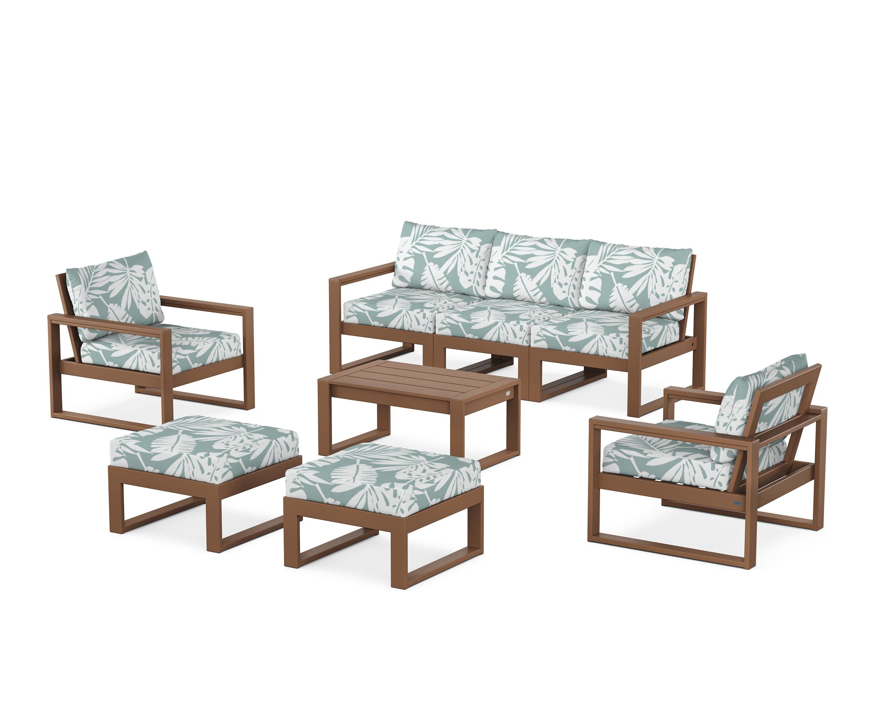 EDGE Sectional 8-Piece Lounge Sofa Set in Teak / Leaf Glacier Spa