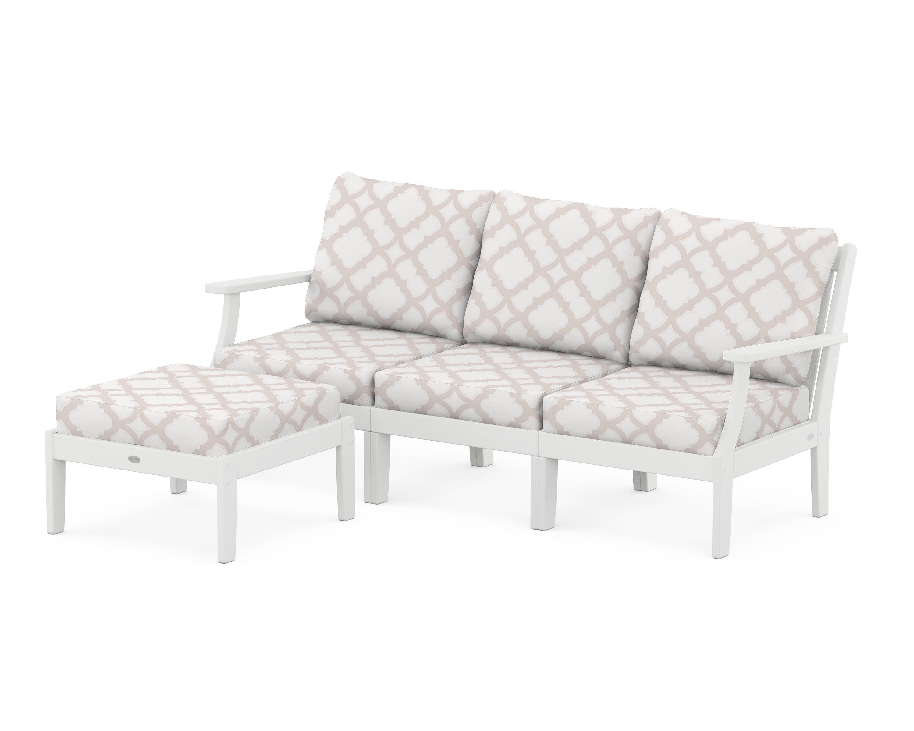 Braxton Modular 4-Piece Deep Seating Set with Ottoman in White / Trellis Dune Burlap